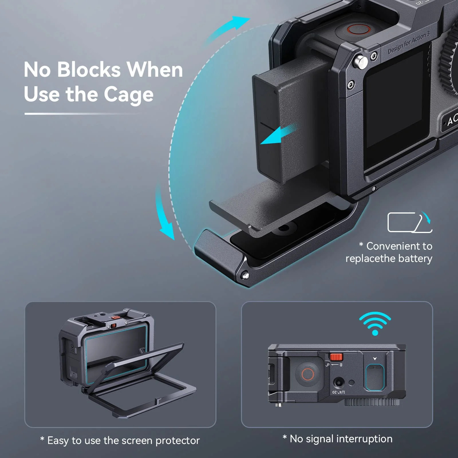 SMALLRIG Action 3 Action 4 Camera Cage for DJI, Protective Cage Compatible for DJI Mic, Protective Frame for DJI Osmo Action 3 Action 4-4119B - Image 3