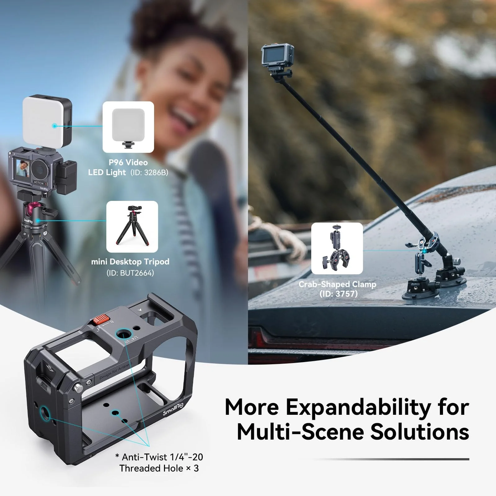 SMALLRIG Action 3 Action 4 Camera Cage for DJI, Protective Cage Compatible for DJI Mic, Protective Frame for DJI Osmo Action 3 Action 4-4119B - Image 7