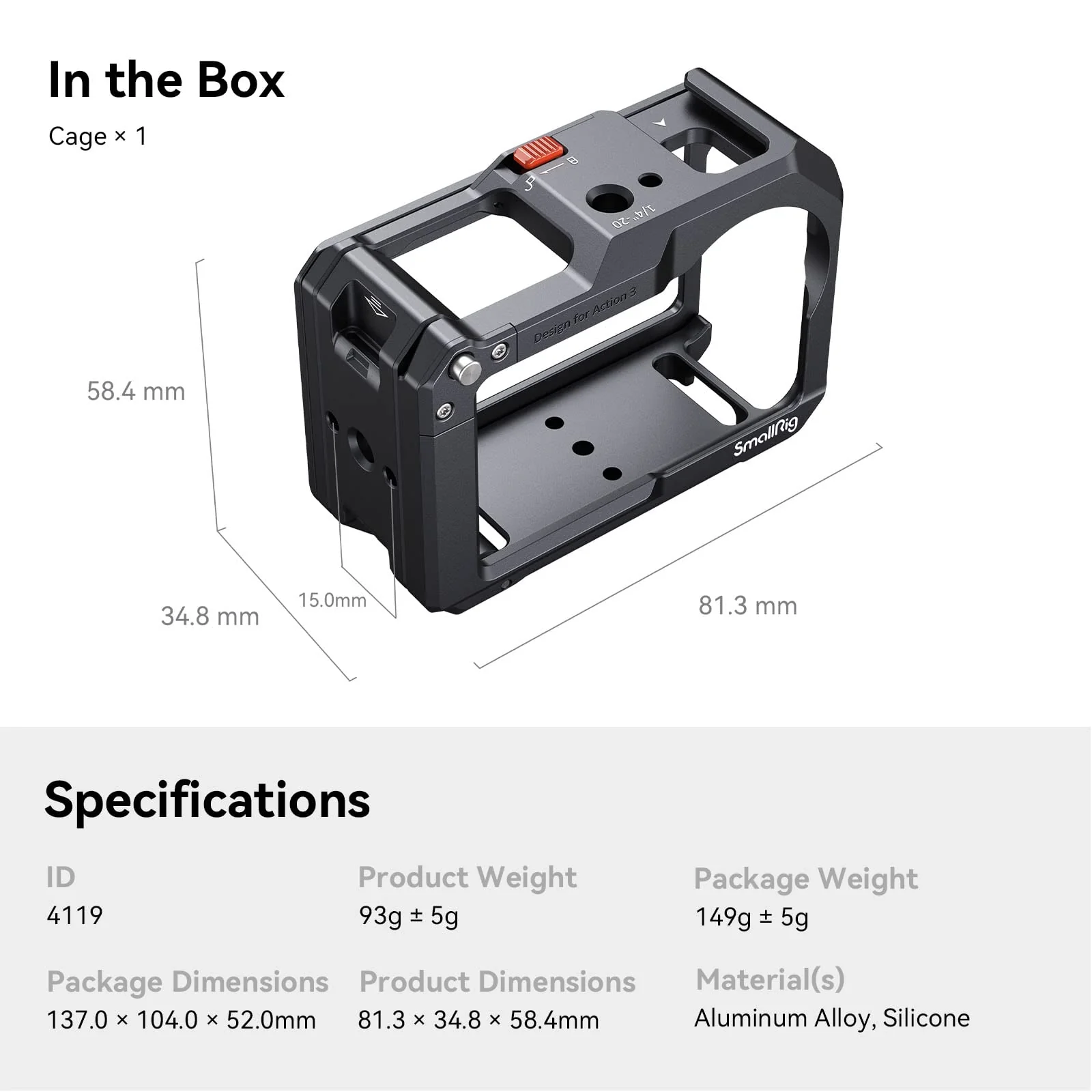 SMALLRIG Action 3 Action 4 Camera Cage for DJI, Protective Cage Compatible for DJI Mic, Protective Frame for DJI Osmo Action 3 Action 4-4119B - Image 8