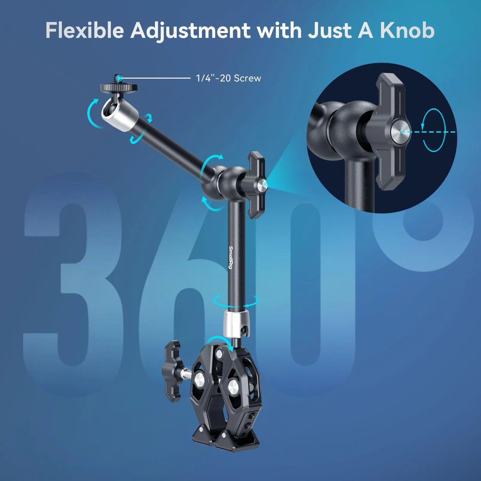 SMALLRIG Magic Arm Clamp Kit, Camera Mount Articulating Friction Arm w Super Clamp, w 1/4"-20 Screw and Thread hole, for Camera, Light, Monitor, Webcam or Action Camera ≤1.5kg, for Table, Tube 4454 - Image 6
