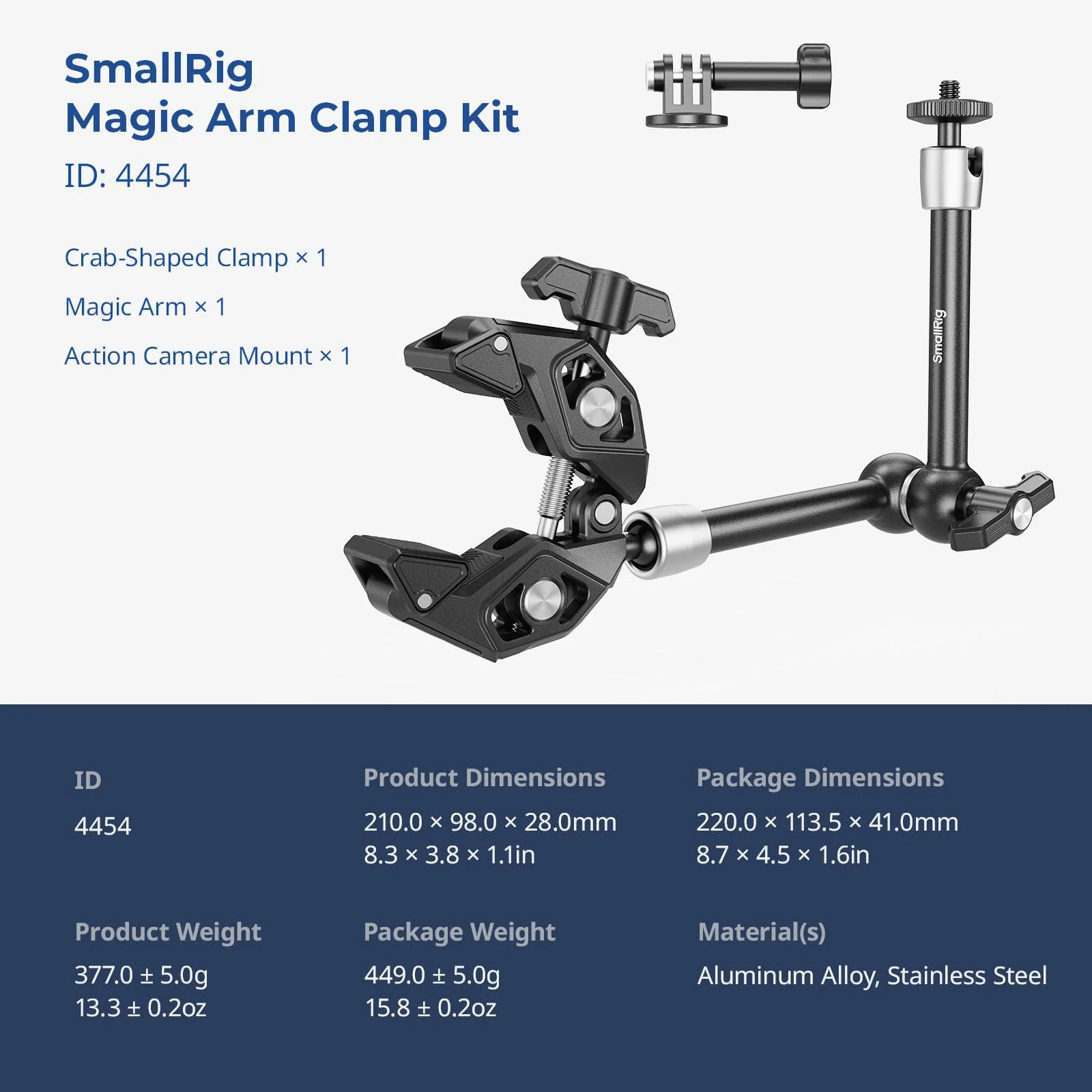 SMALLRIG Magic Arm Clamp Kit, Camera Mount Articulating Friction Arm w Super Clamp, w 1/4"-20 Screw and Thread hole, for Camera, Light, Monitor, Webcam or Action Camera ≤1.5kg, for Table, Tube 4454 - Image 8