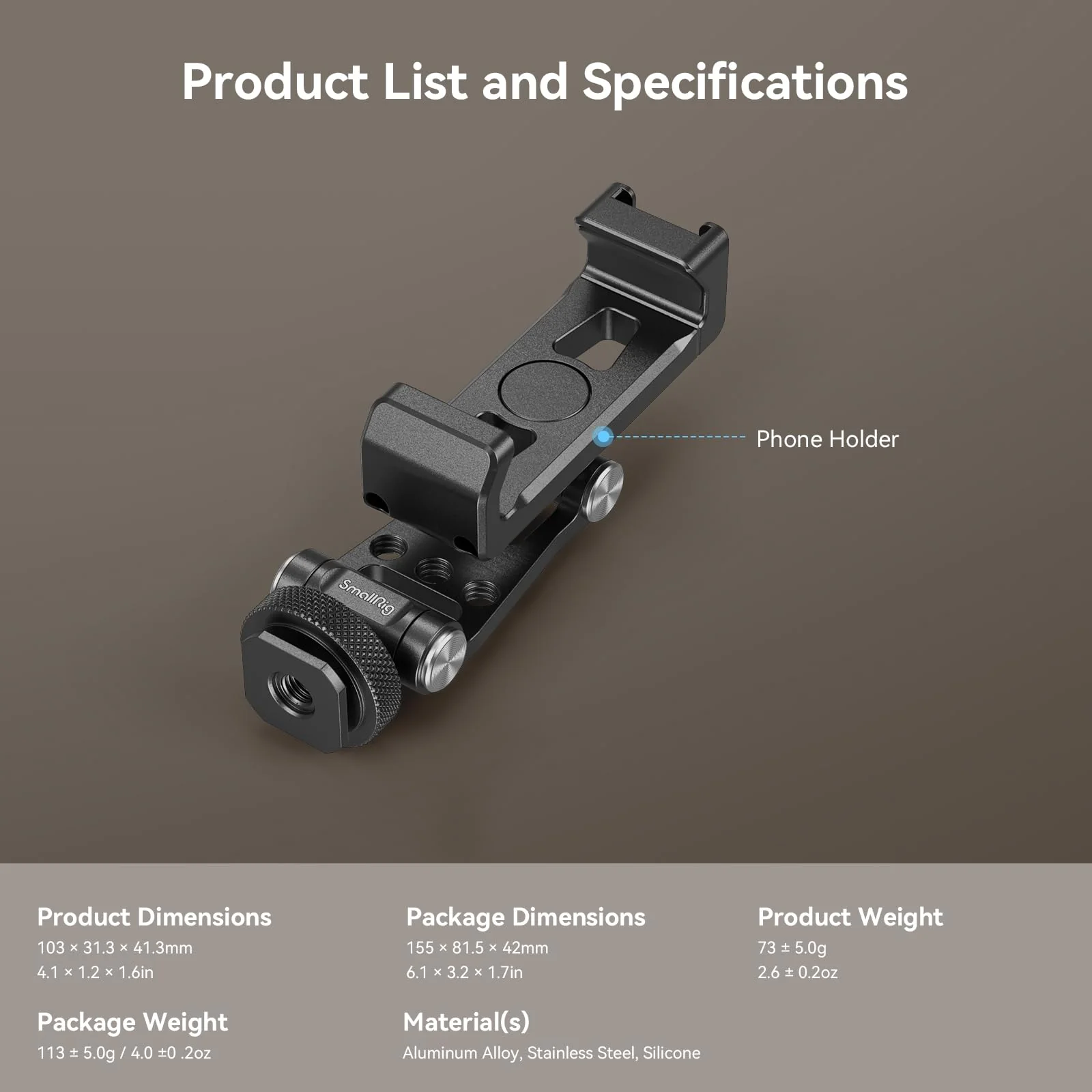 SMALLRIG Metal Phone Support with Cold Shoe Mount, Universal Cell Phone Mount Adapter Support Free Adjustment Joints, Phone Tripod Mount for iPhone 15 14, for Samsung Galaxy etc. - 4382 - Image 8
