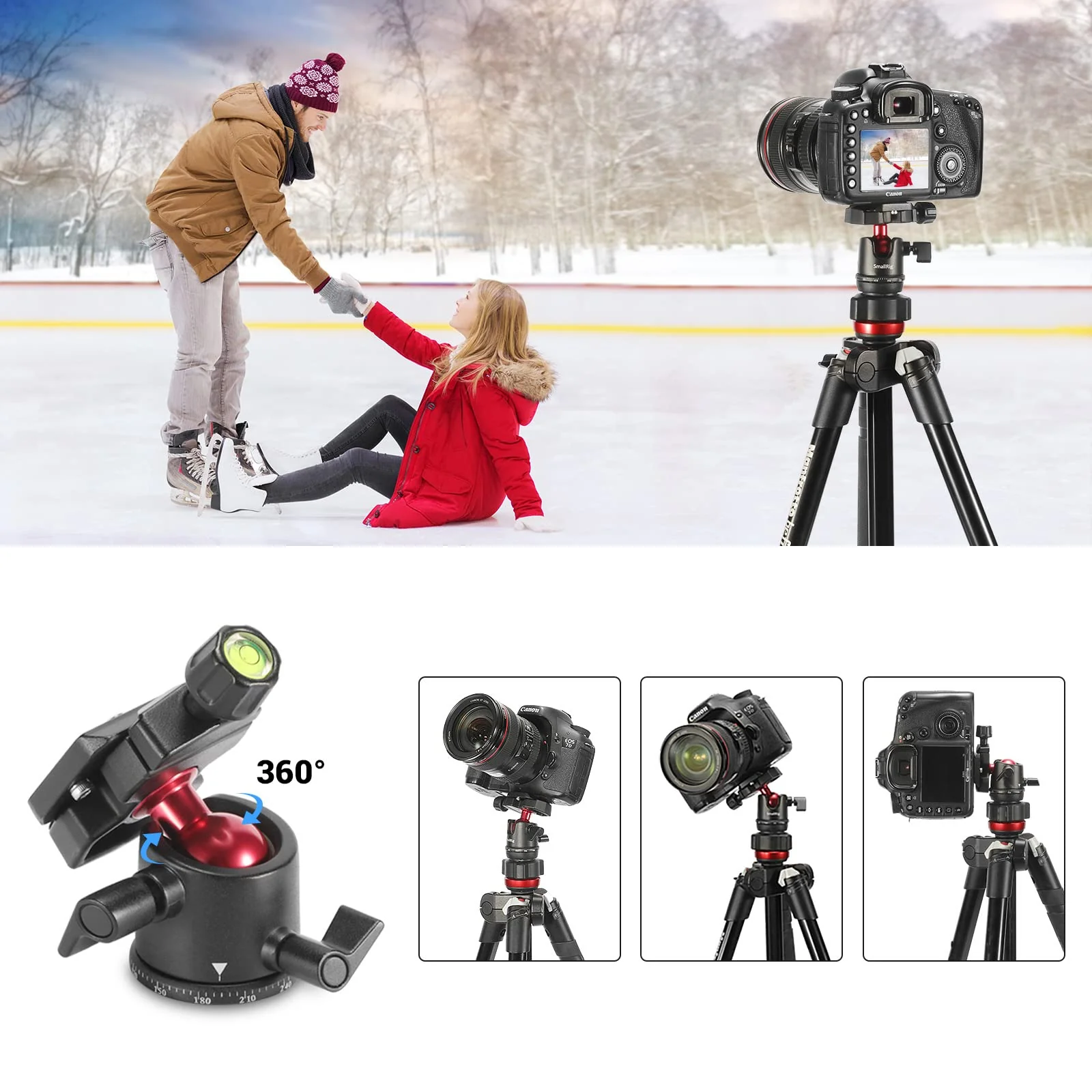 SmallRig Mini Ball Head, Tripod Head Camera 360° Panoramic with 1/4" Screw 3/8" Thread Mount and Quick Release Plate Metal Ball Joint for Monopod, DSLR, Phone, Gopro, Max Load 4.4lbs/2kg - BUT2665 - Image 5