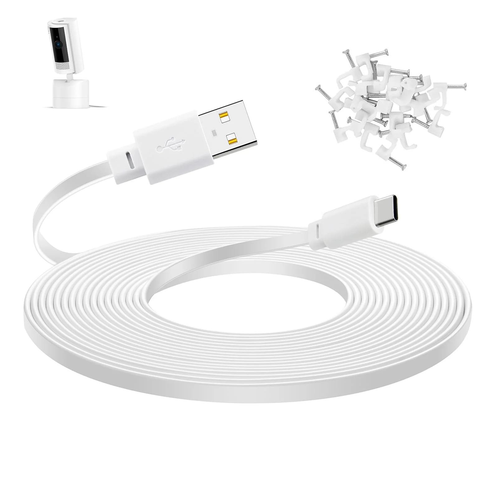 Smays 30 ft Extension Cable for Ring Pan-Tilt Indoor Cam (2024 Release), Long Flat USB C Power Cord White 1