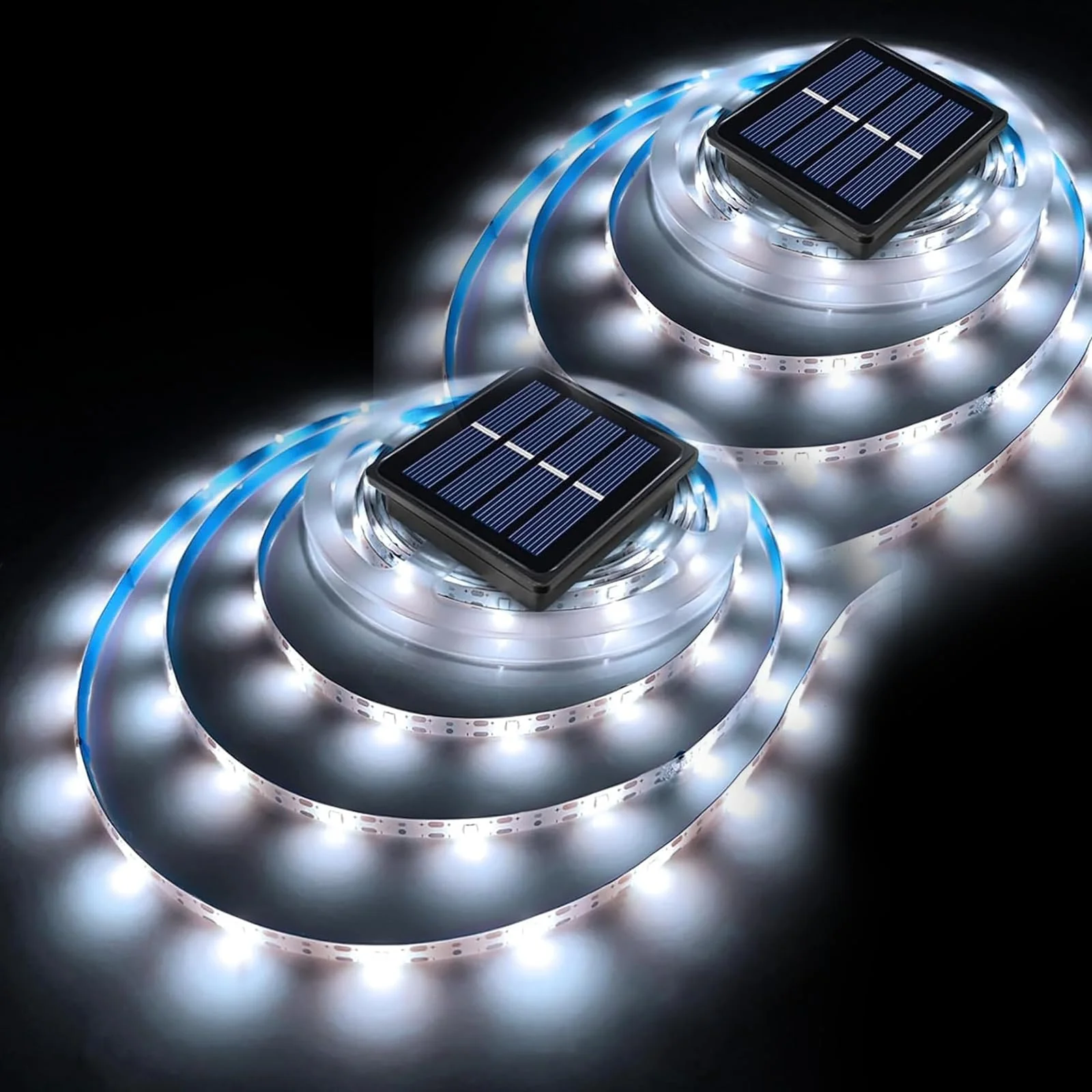 Solar LED Strip Lights Outdoor Waterproof 19.6FT 180 LED Solar Powered Rope Light Cuttable 8 Modes for Outside, Garden, Patio, Deck, Fence, Pathway, Stair, Poolside, 6000K White 2 Pack White19.7ft