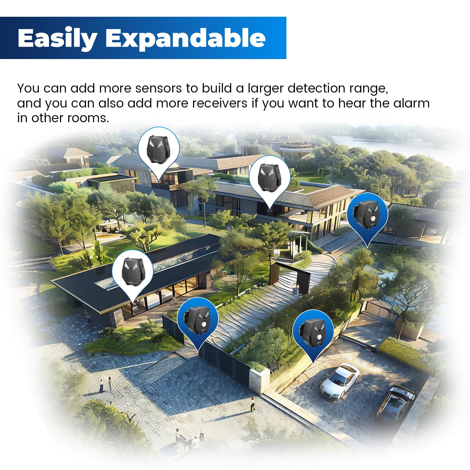 Solar Wireless Driveway Alarm, Outdoor Motion Sensor Detector Alarms Driveway Alert System 2000ft Long Range with Rechargeable Battery, Outside Weatherproof / Expandable (1 Receiver and 2 sensors) 3 2 sensor and 1 receiver - Image 5