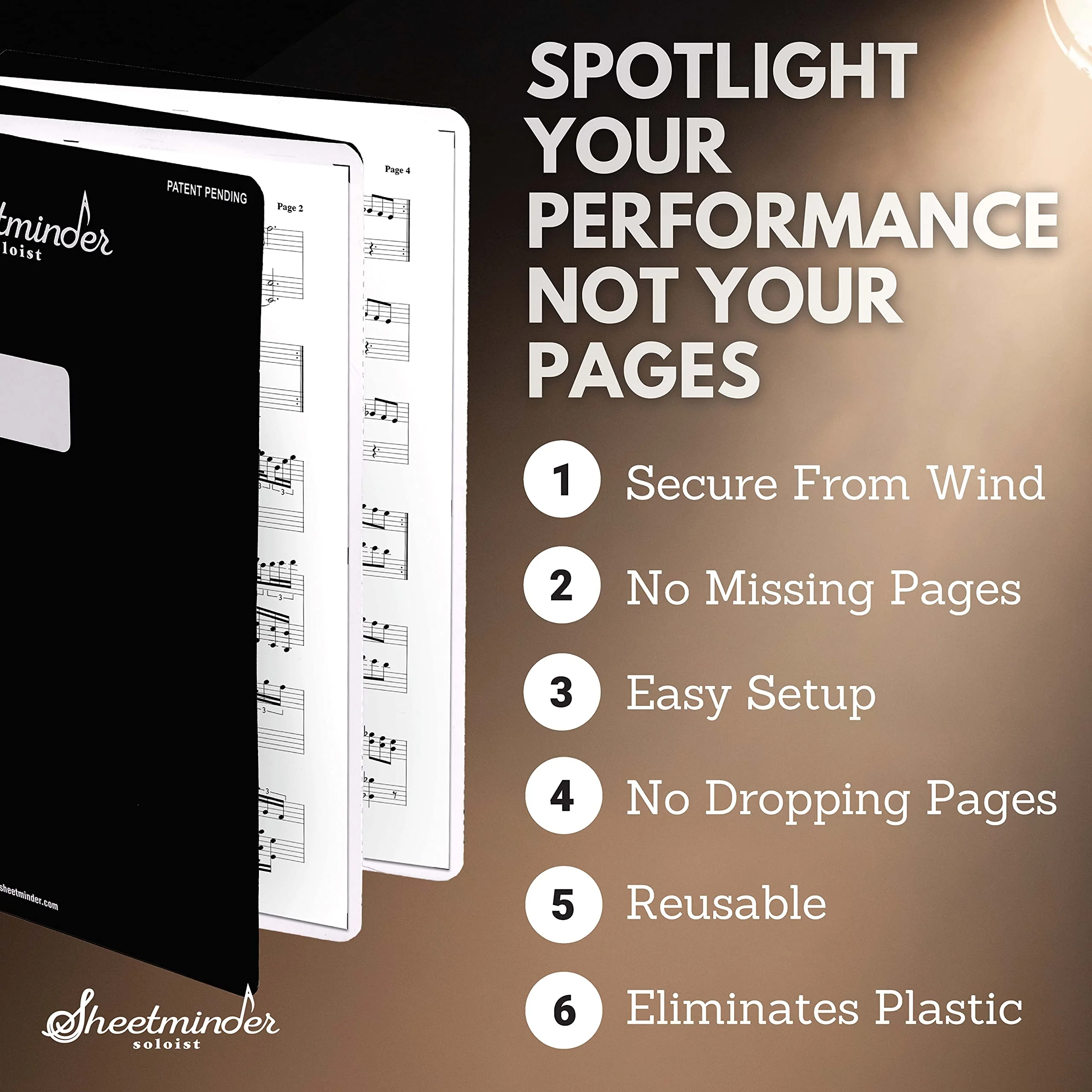 Soloist (5-Pack) - Printed Sheet Music Organizer/No Page Turning, Windproof on Music Stand, No Plastic Sleeves, Easily Mark Fingering/Perfect for Students, Teachers, Bands, Performers 5-pack - Image 3