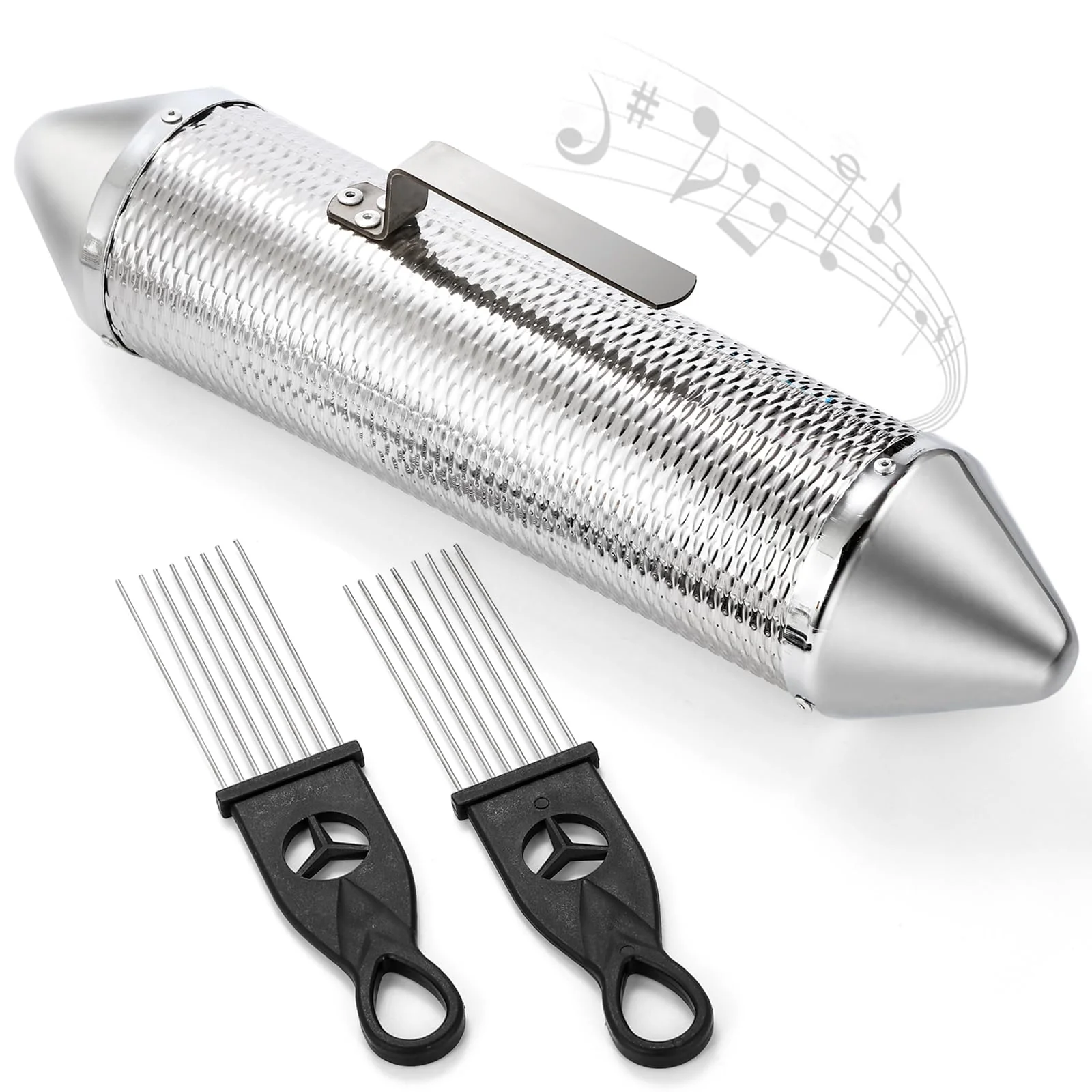 SOUJOY Guiro Instrument, Stainless Steel Guiro Shaker with 2 Scrapers, 15'' x 3'' Latin Percussion Instrument, Professional Band Accompaniment Sand Hammer for Musical Training