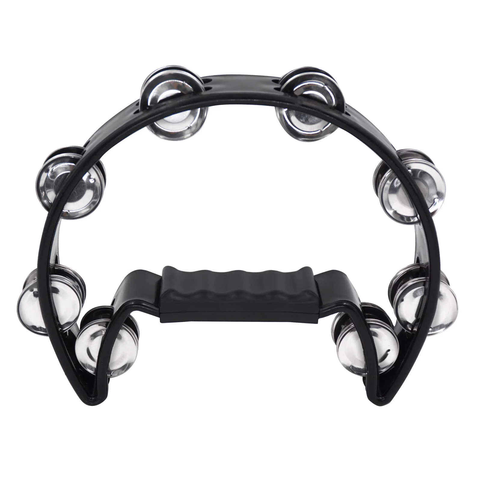 Soulmate Tambourine Metal Jingles Hand Held Percussion Half-Moon Tambourine for Adult Musical Instrument Gift Single Row Tambourines for KTV, Party (Black Tamboruine) Black