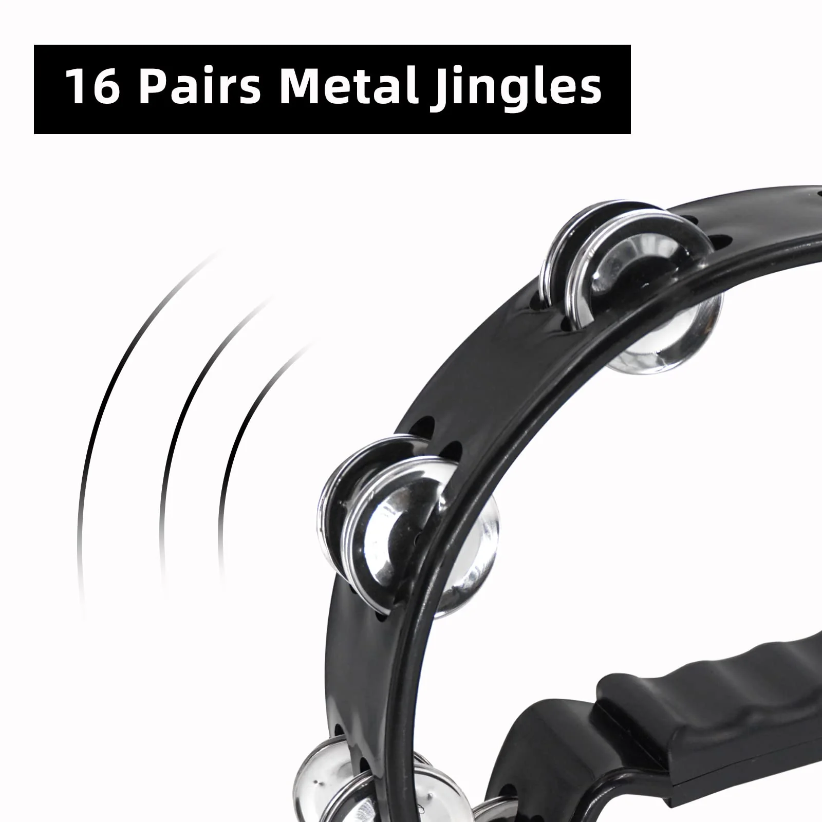 Soulmate Tambourine Metal Jingles Hand Held Percussion Half-Moon Tambourine for Adult Musical Instrument Gift Single Row Tambourines for KTV, Party (Black Tamboruine) Black - Image 2