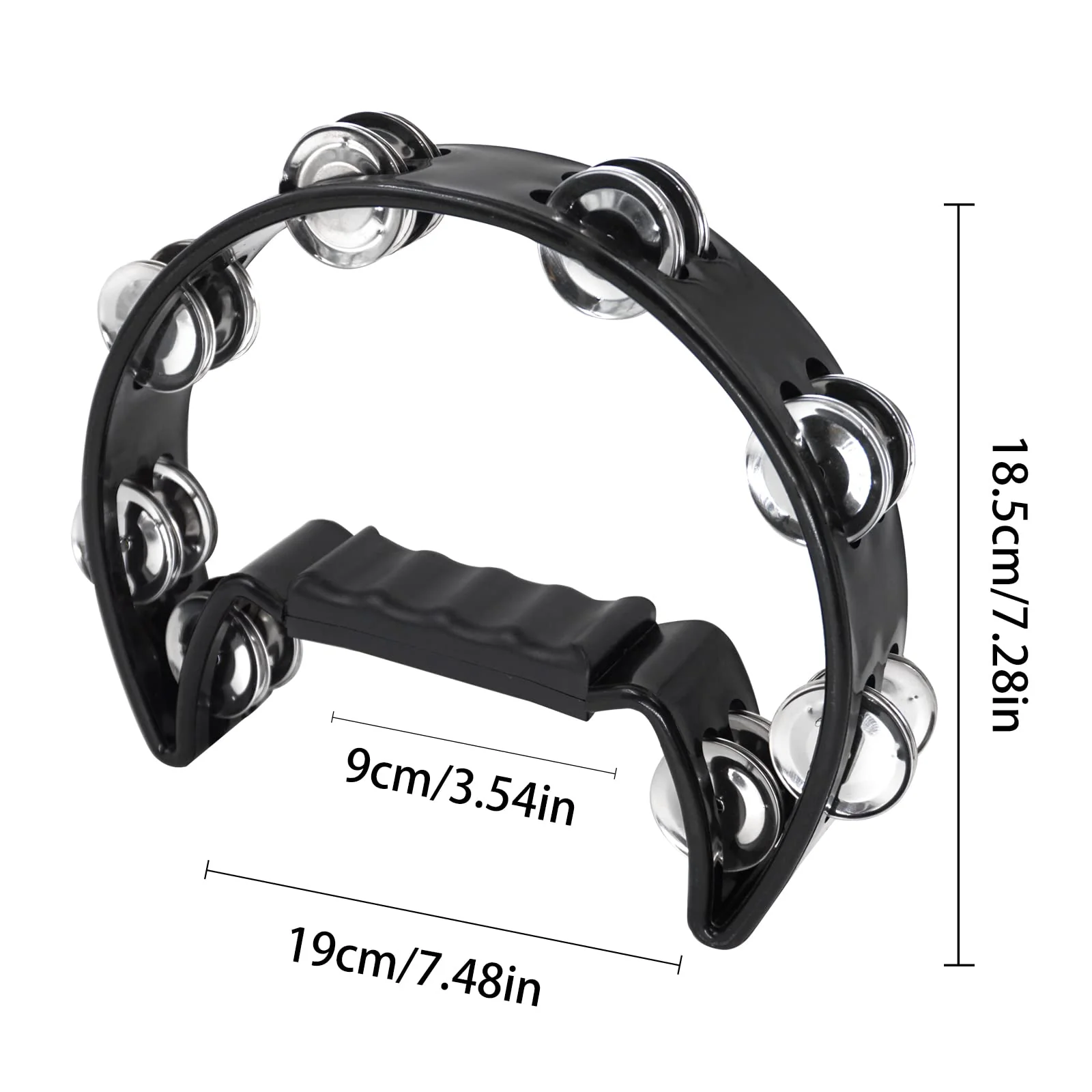 Soulmate Tambourine Metal Jingles Hand Held Percussion Half-Moon Tambourine for Adult Musical Instrument Gift Single Row Tambourines for KTV, Party (Black Tamboruine) Black - Image 4