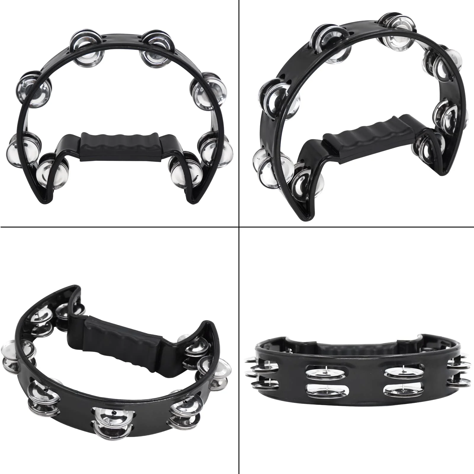 Soulmate Tambourine Metal Jingles Hand Held Percussion Half-Moon Tambourine for Adult Musical Instrument Gift Single Row Tambourines for KTV, Party (Black Tamboruine) Black - Image 6