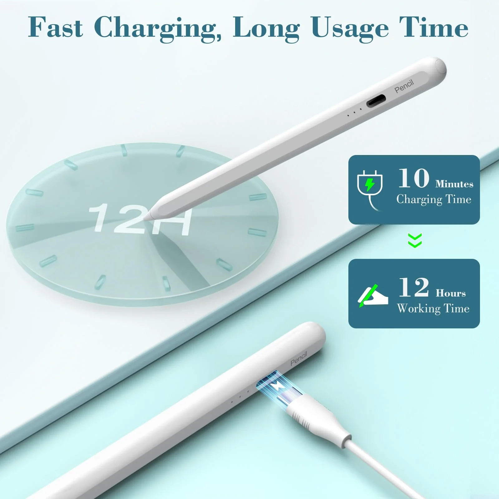 Stylus Pen for iPad, 10 Mins Fast Charging Apple iPad Pencil 1st/2nd Generation with Palm Rejection, Tilt Sensitivity for iPad 6/7/8/9/10, iPad Pro 11" and 12.9", iPad Air 3/4/5, iPad Mini 5/6 A-white - Image 2
