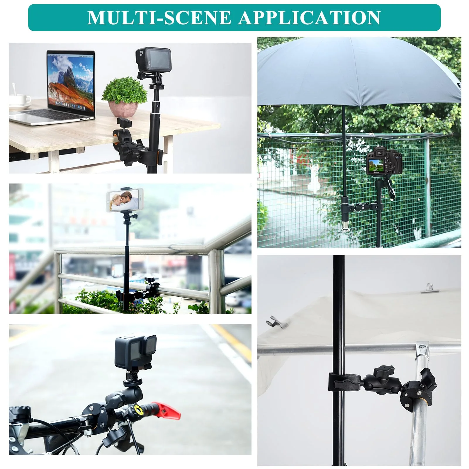 Super Clamp Double Camera Clamp, Crab Plier Clip Bracket Monitor Magic Arm Double Ball Head Adapter for Umbrella Clamp, Desktop, Strollers, Wagons, Photo Studio Light Stand, Photo Boom Stand - Image 6