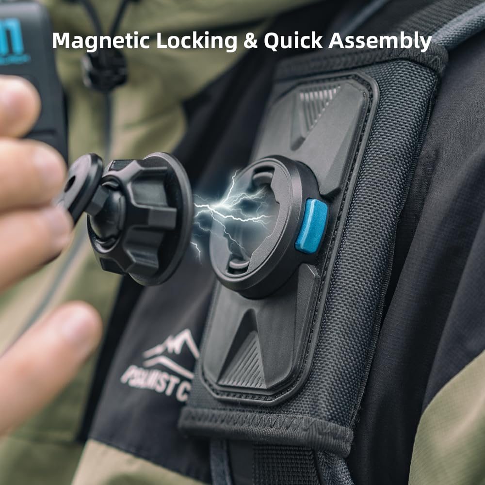 SUREWO Magnetic Quick Release Backpack Shoulder Strap Mount Bag Belt Shoulder Strap Clip Holder Compatible with Gopro Hero 12/11/10/9/8/7/(2018)/6/5 Black,DJI Osmo Action 4/3 and More - Image 3