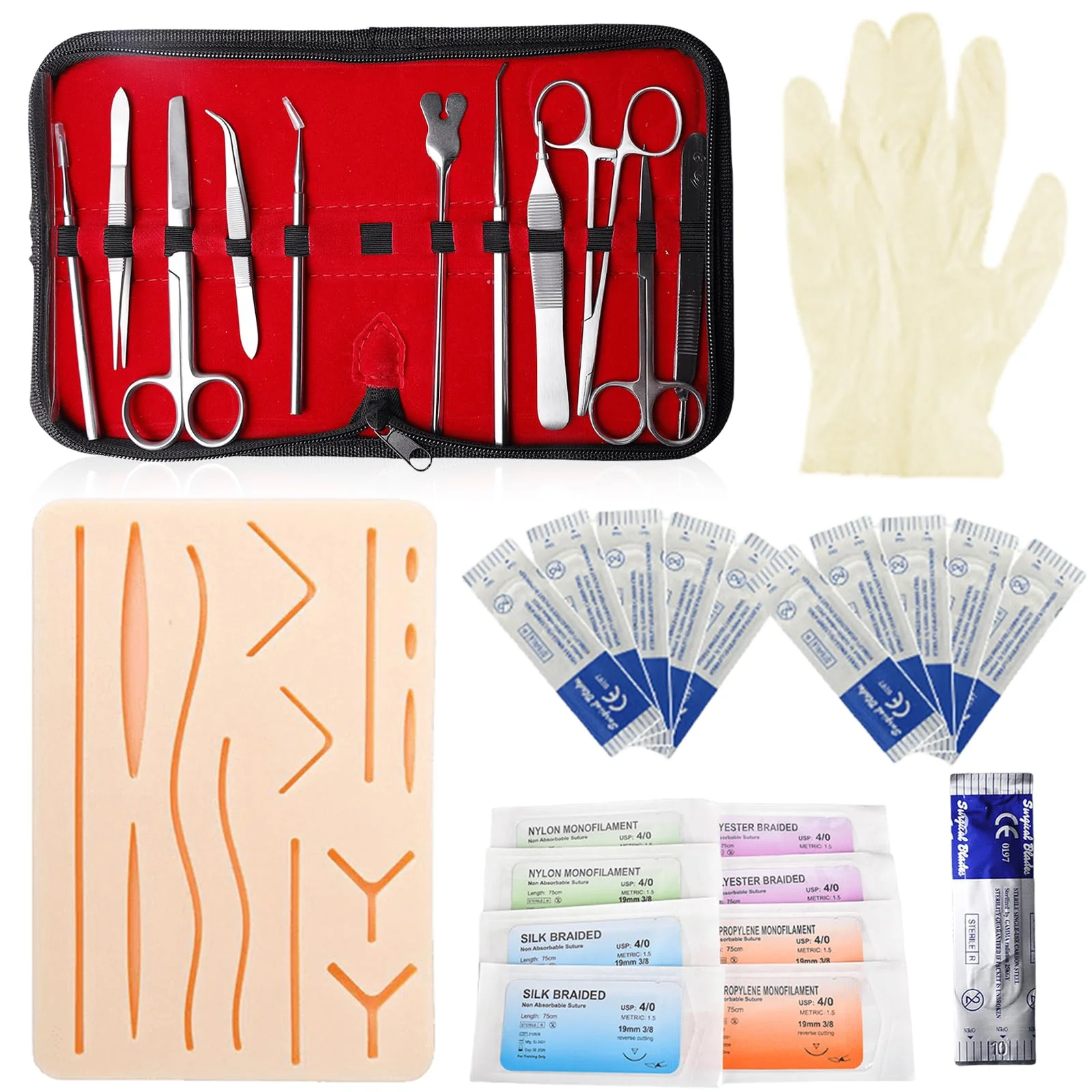 Surgical Suture Set, Suture Training Set, Wound Seam Exercise Set, Silicone Sewing Cushion with Tool Set, Suture Training, Suture Pad, Suture Practice Kit, Silicone Suture Simulator, Ideal Gift for