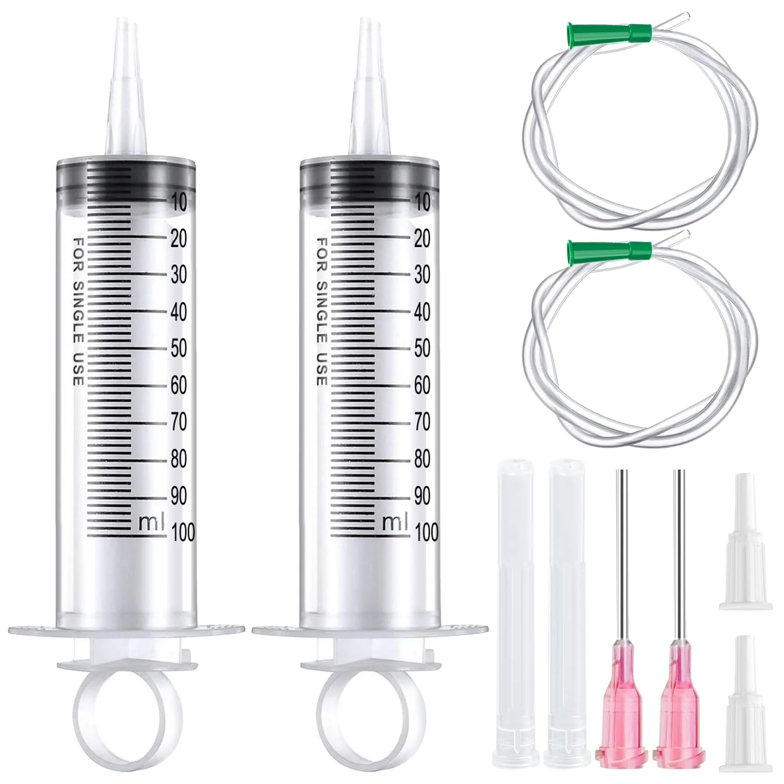Syringes with Hose, 100 ml Syringe with 20G Needle, Blunt Disposable Syringes, Colostrum Syringes, Reusable Plastic Syringes for Laboratory, Garden and Industry