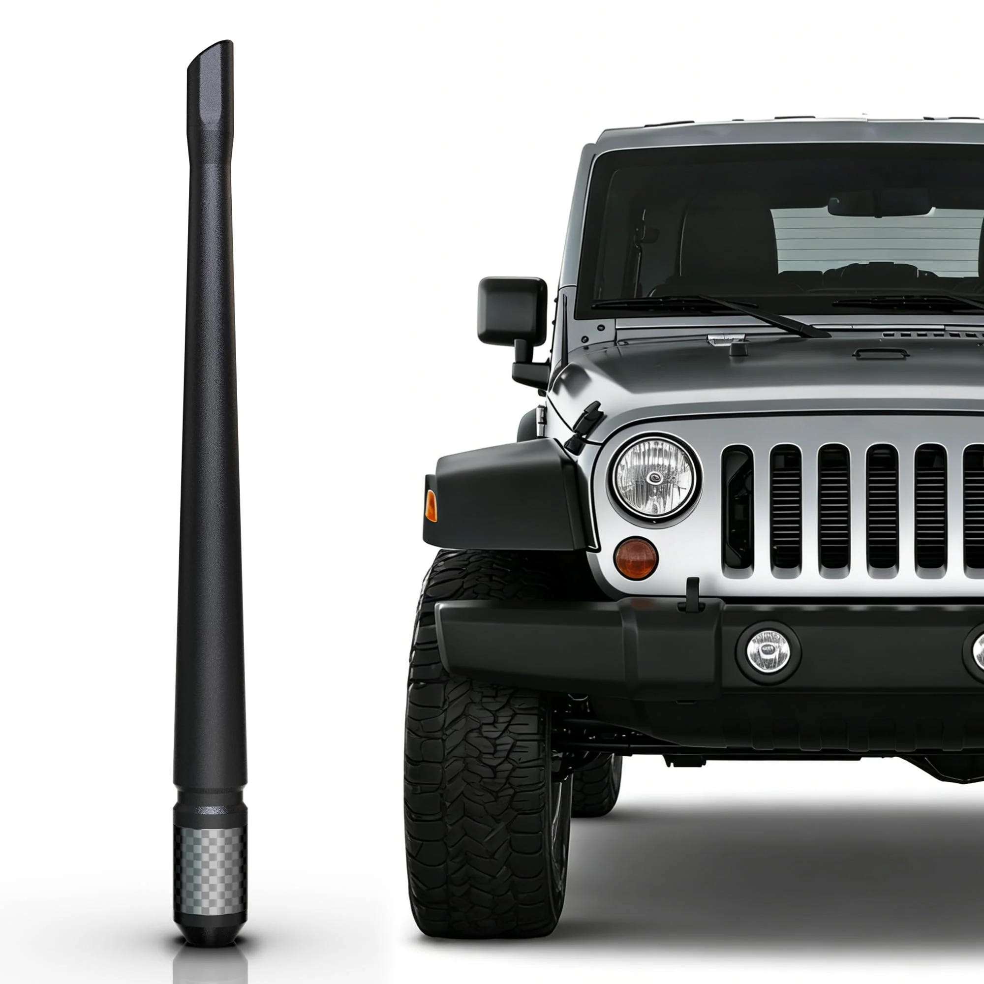 Tekk Carbon Fiber Short Antenna Compatible with 2007-2026 Jeep Wrangler JK JL Rubicon JKU JLU / 7.9 Inches Premium Flexible Rubber/Designed for Enhance FM/AM Radio Signal Reception