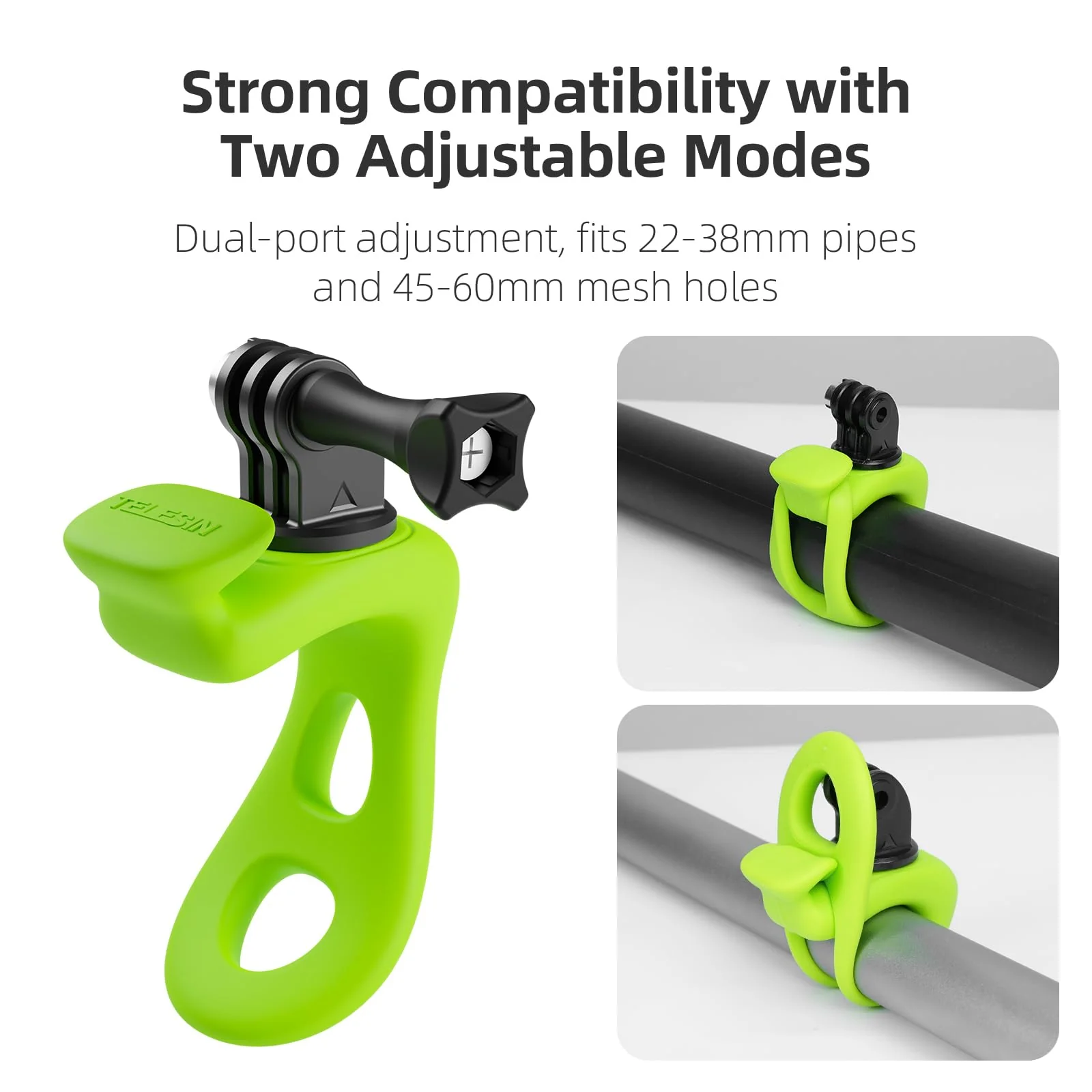 TELESIN Camera Flexible Mount 360 Strap Mount Wrap Band for GoPro Insta360 DJI Action Osmo Pocket Bike Motorcycle Handlebar Roll Bar Tube Clip Holder Attach Accessories Green - Image 3