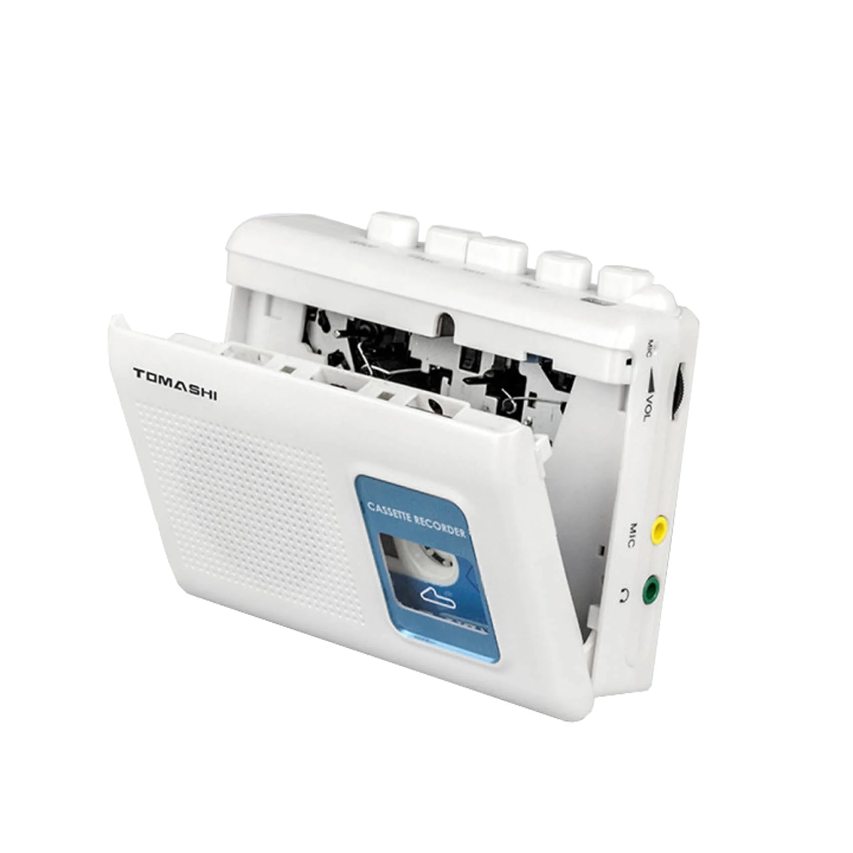 TOMASHI Portable Cassette Player Tape Recorder with Built-in Speaker,Microphone,Headphone Jack-, 4.57 x 3.54 x 1.38inch white