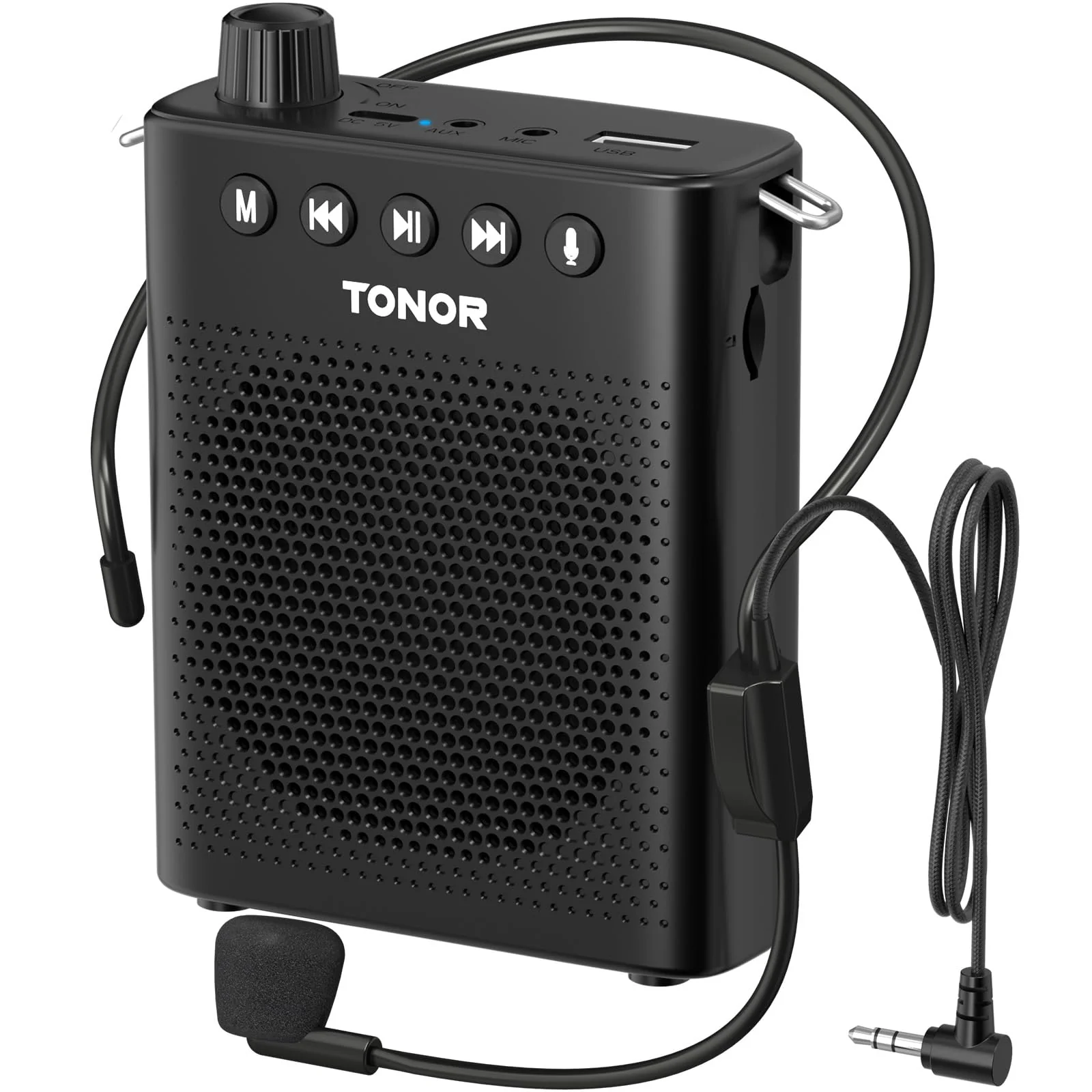 TONOR Portable Voice Amplifier for Teachers, Rechargeable Mini Pa System with 100 cm/3ft Wired Headset Microphone and Waistband, Megaphone Speaker for Classroom, Training, Yoga, Tour Guides K10