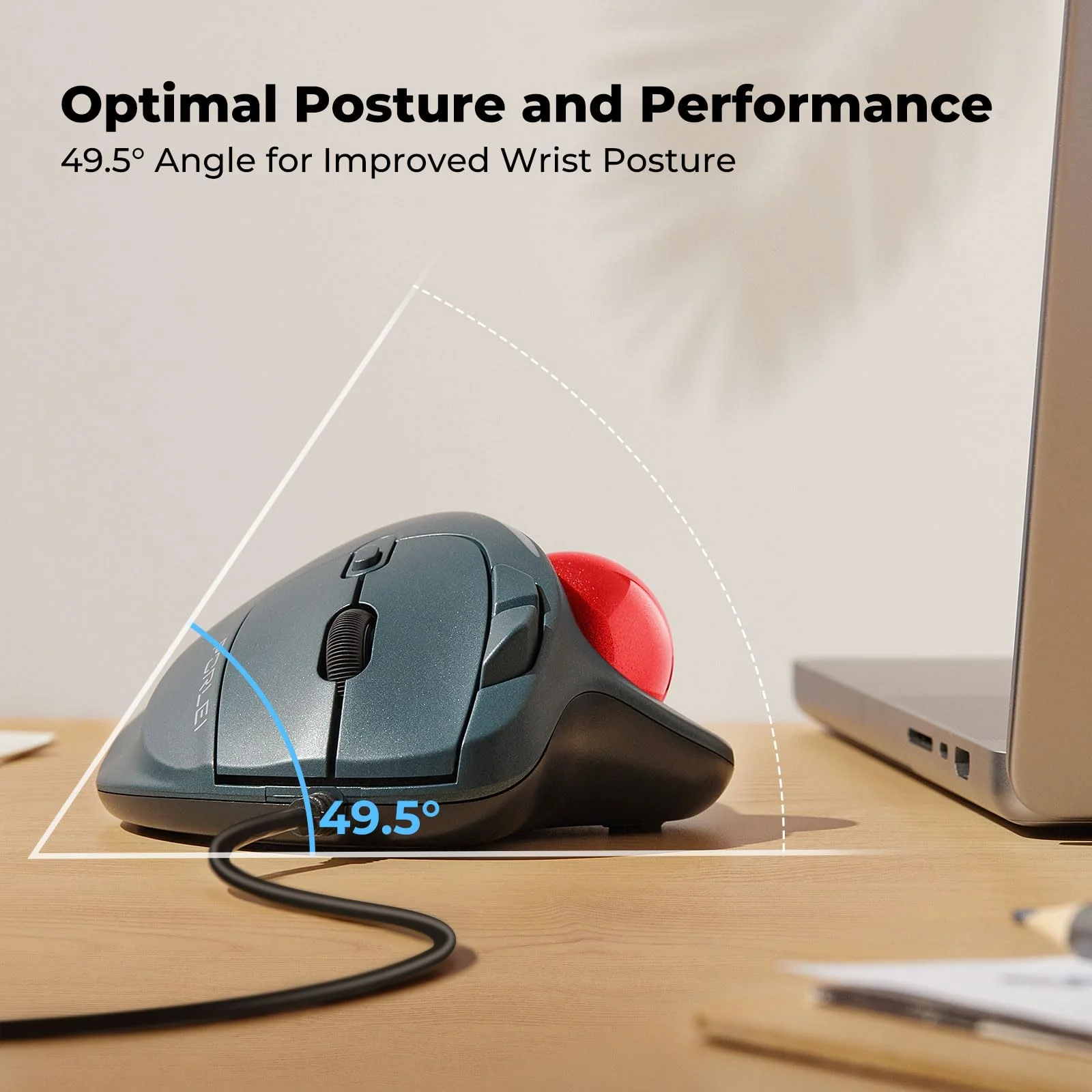 Trackball Mouse Wired, Ergonomic Comfort Design Reduces Muscle Strain, USB Plug&Play, Easy Thumb Control, Precision Tracking with 5 Adjustable DPI, RGB Rollerball Mouse Compatible for PC, Mac, Windows C-Red - Image 3