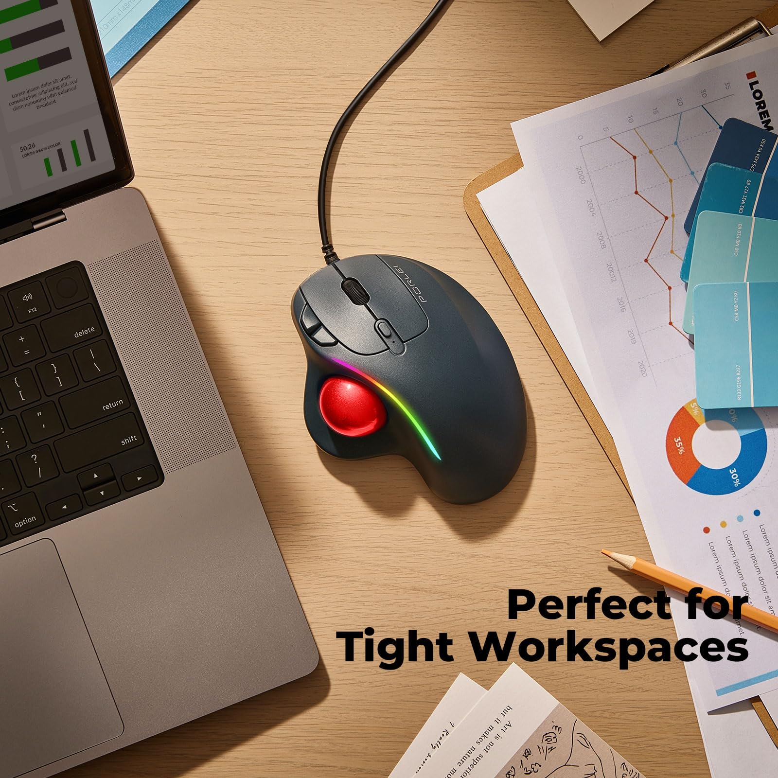 Trackball Mouse Wired, Ergonomic Comfort Design Reduces Muscle Strain, USB Plug&Play, Easy Thumb Control, Precision Tracking with 5 Adjustable DPI, RGB Rollerball Mouse Compatible for PC, Mac, Windows C-Red - Image 6