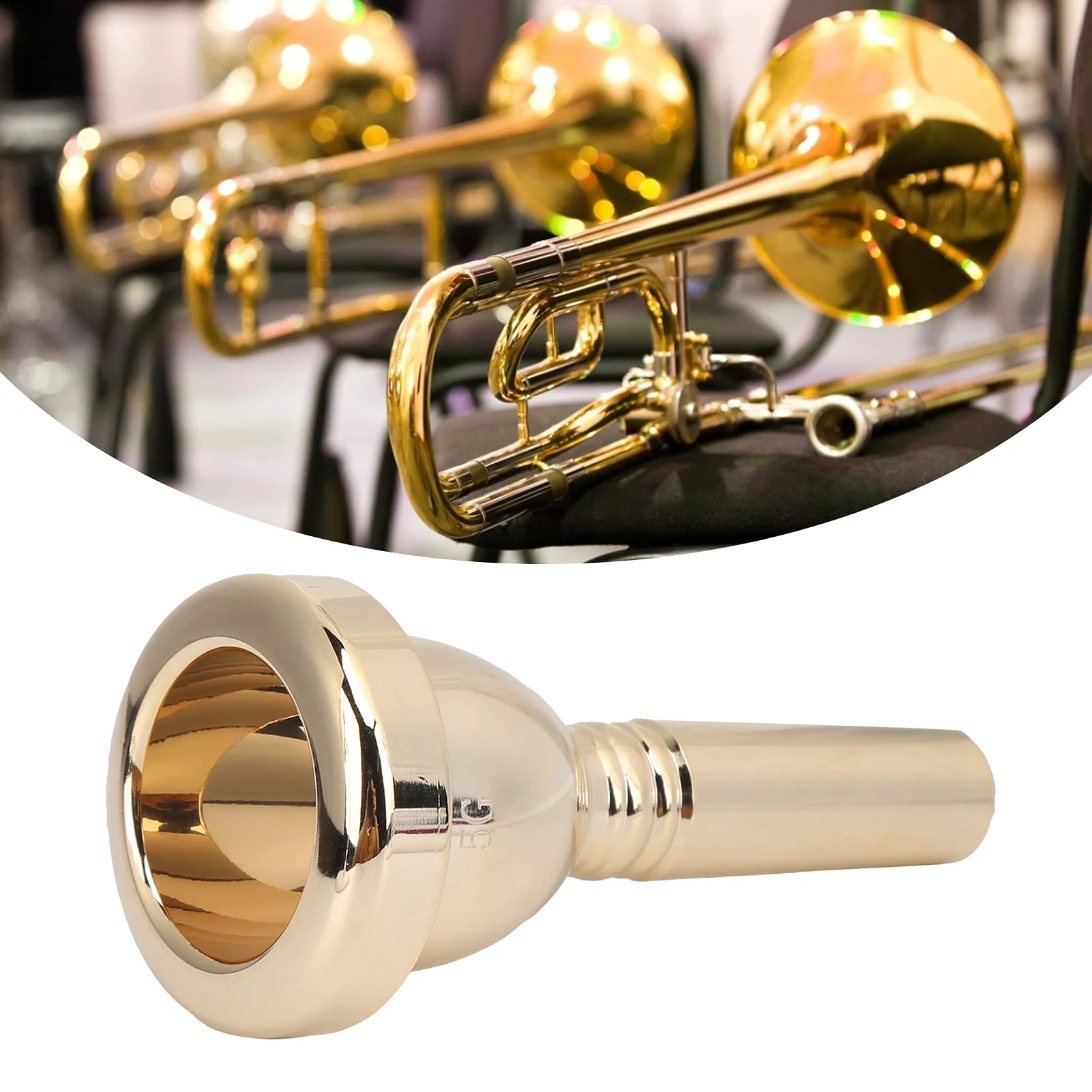 Trombone Mouthpiece Silver Plated Mouthpiece Tenor Large Shank Mouth Piece 12.7mm Trombone Accessory Replacement(Gold) Gold - Image 5