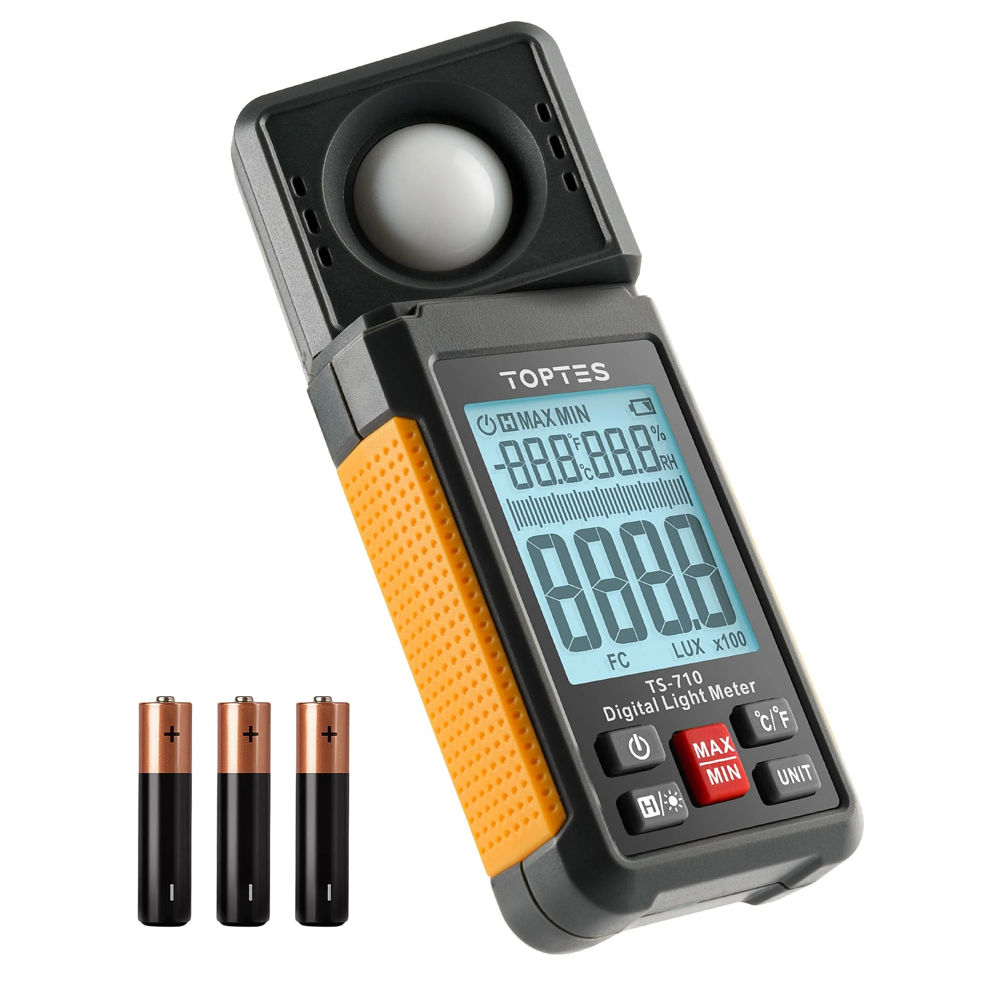 TS-710 Light Meter, Lux/Foot Candles Meter with 180º Rotating Sensor, 0.1~200,000 Lux Range, Large Backlit Display, Light Meter for Plants, Car Headlights, Home & Office LEDs (Includes Battery)
