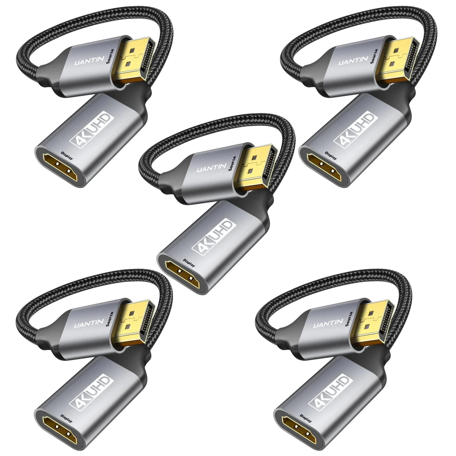 UANTIN 5-Pack Display Port to HDMI 4K Adapter | Braided DP DisplayPort Male to HDMI Female Uni-Directional Converter for PC Dell HP AMD NVIDIA Laptop HDTV Monitor and Other Passive 5 Pack