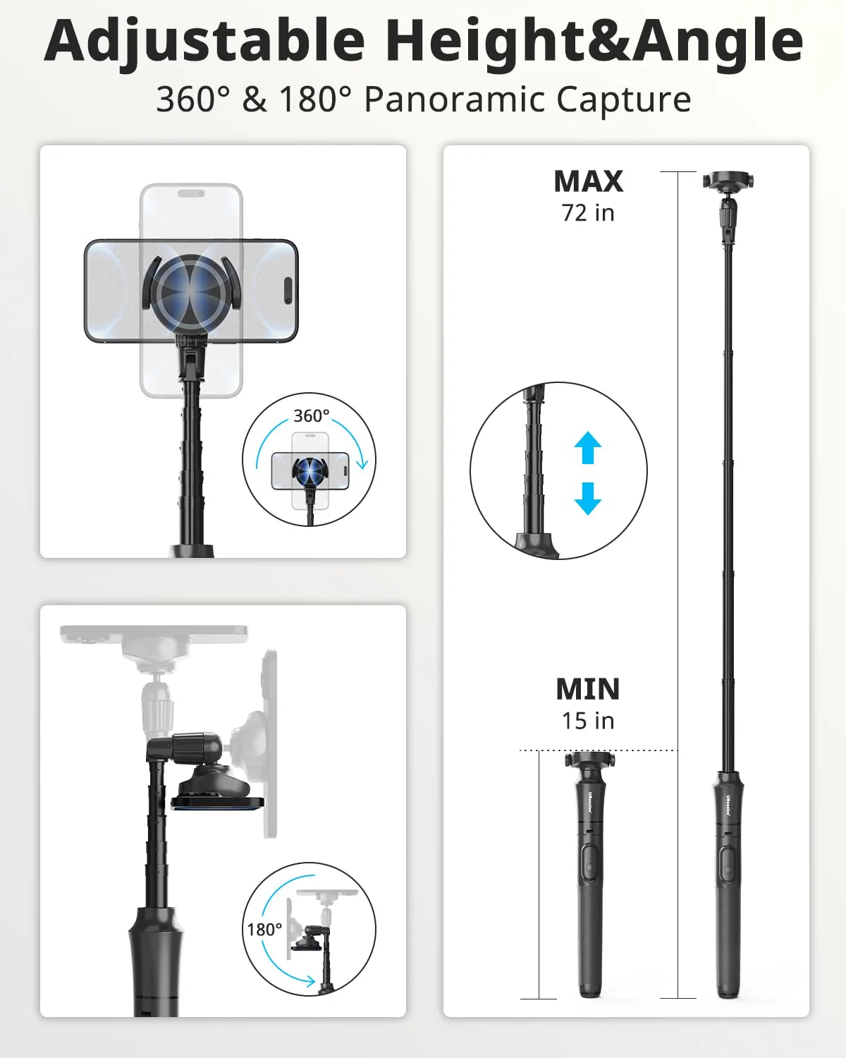 UBeesize 72'' Magnetic Tripod for iPhone with Remote, Extendable Cell Phone Tripod Stand, Compatible with MagSafe, Selfie Stick Tripod for iPhone 15 14 13 12 11 Series and Android Phones 72-in - Image 4