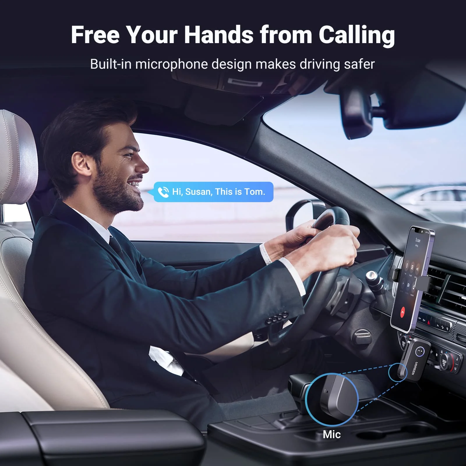UGREEN 5.3 Aux Bluetooth Adapter for Car, [Greater Connection] Bluetooth Aux Adapter for Car, Bluetooth aux for Wireless Audio Receiver for Home Stereo/Wired Speaker, 15H Battery Life Black - Image 4