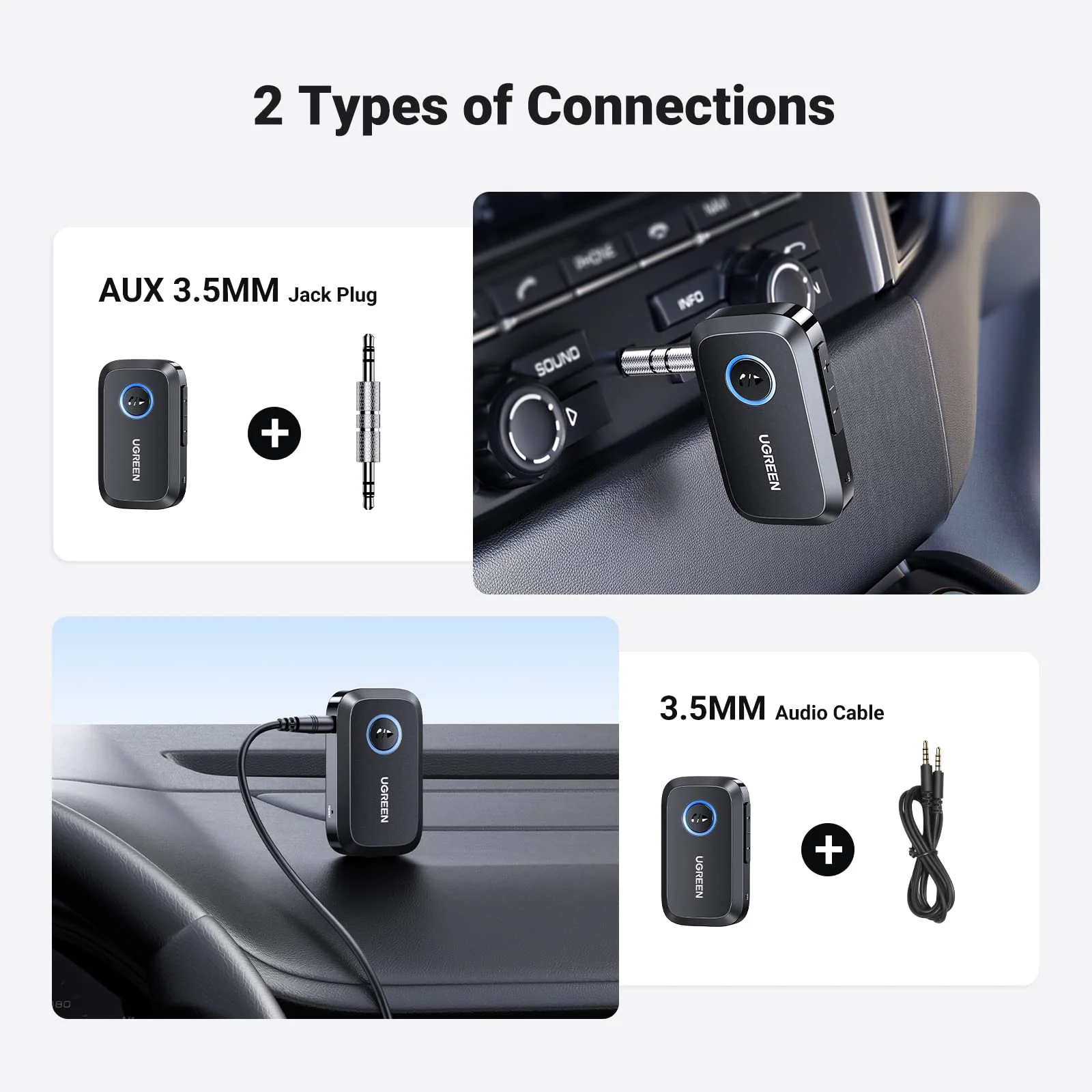UGREEN 5.3 Aux Bluetooth Adapter for Car, [Greater Connection] Bluetooth Aux Adapter for Car, Bluetooth aux for Wireless Audio Receiver for Home Stereo/Wired Speaker, 15H Battery Life Black - Image 9