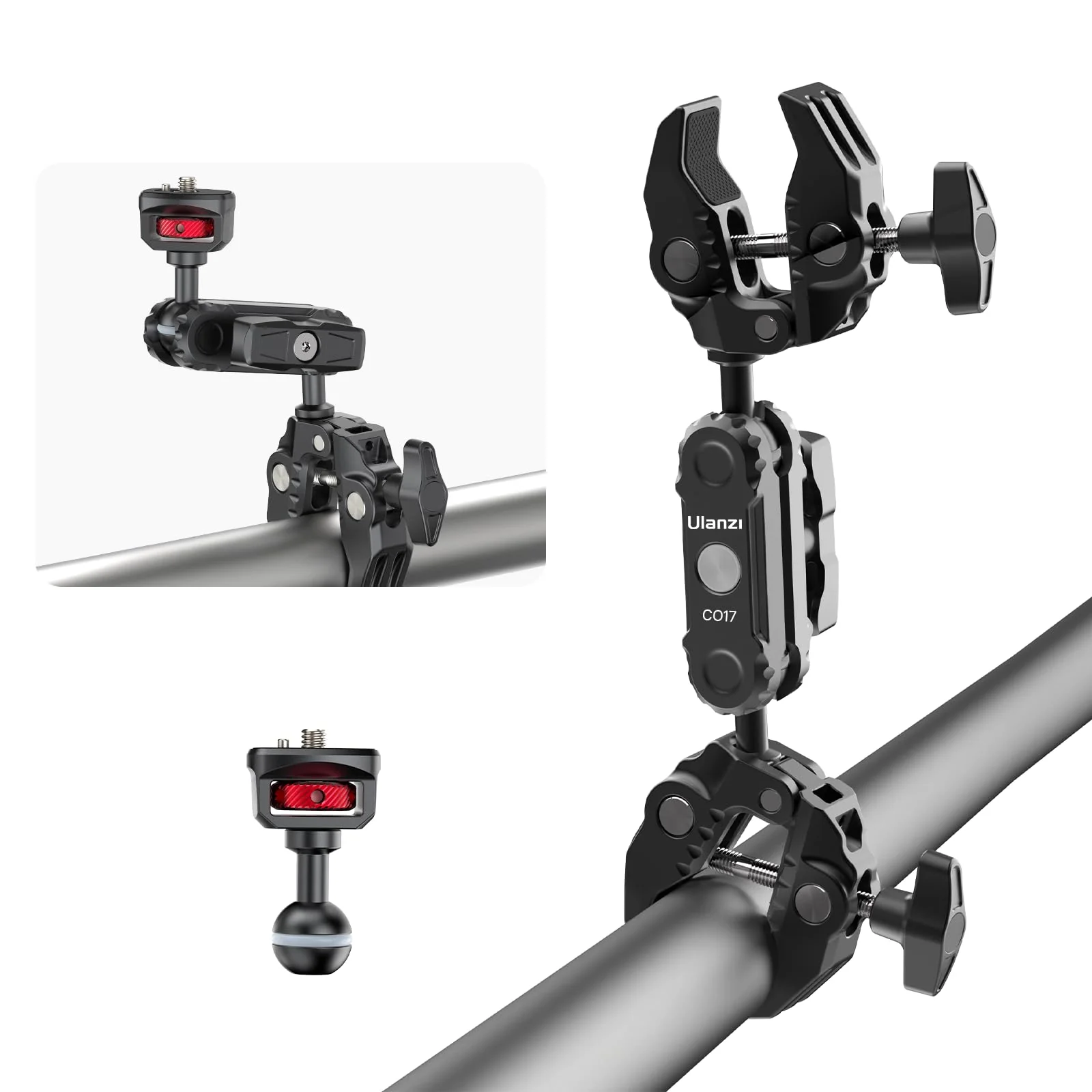 ULANZI Super Clamp Double Camera Clamp with 1/4" Adapter, CO17 Crab Plier Clip Bracket Mount Monitor Magic Arm Double Ball Head Adapter for Photo Studio Light Stand, Photo Boom Stand, Cross Bars