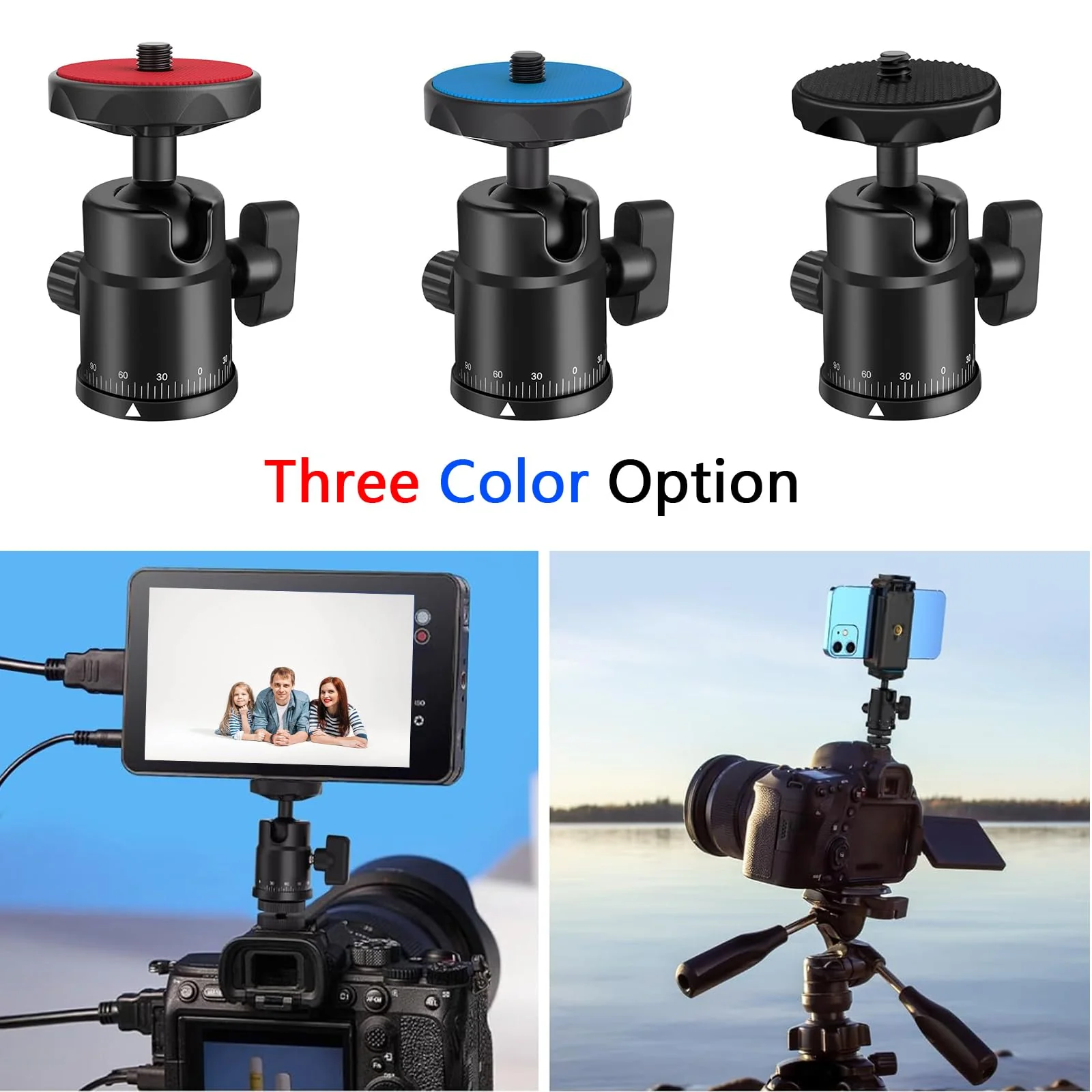 Universal 1/4" Swivel Mini Ball Head Screw Tripod Mount with Hot Shoe Mount, EszkozTA 360° Panoramic Rotating Mount Base Adapter for DSLR Cameras HTC Vive Tripods Monopods Light Stand Red - Image 7