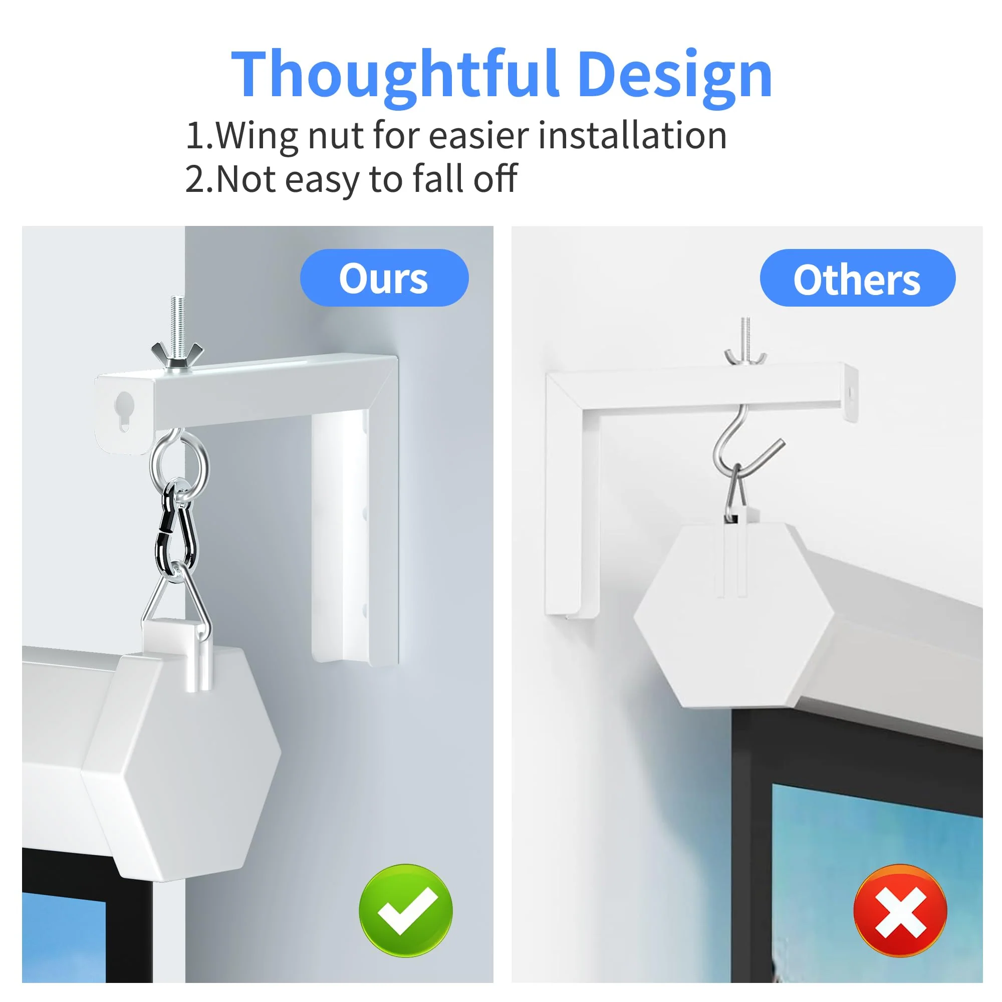 Universal Projector Screen Wall Mount L-Brackets Hanging Ceiling Mount, 6 inch Adjustable Extension with Hook for Home Projector and Movie Screens, Hold up to 66 lbs, White PRL003W - Image 2