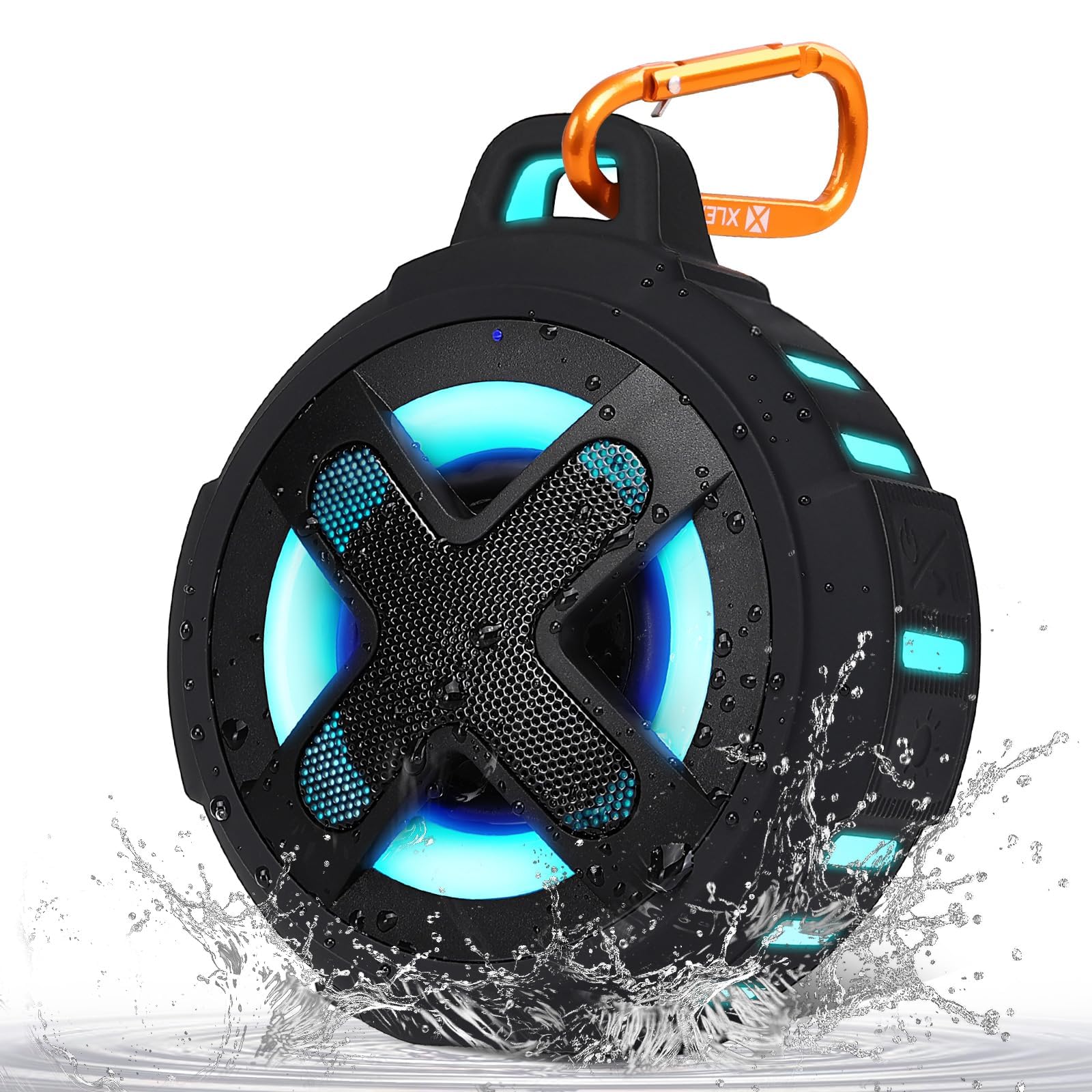 Upgraded, IP67 Waterproof Bluetooth Speaker, Silicone Case,10W Pro Sound&Deep Bass,24H Playtime, with Lights,Clip,Floating,for Shower,Beach essentials, Kayak Paddle Board Boat Lake Camping accessories A-Black