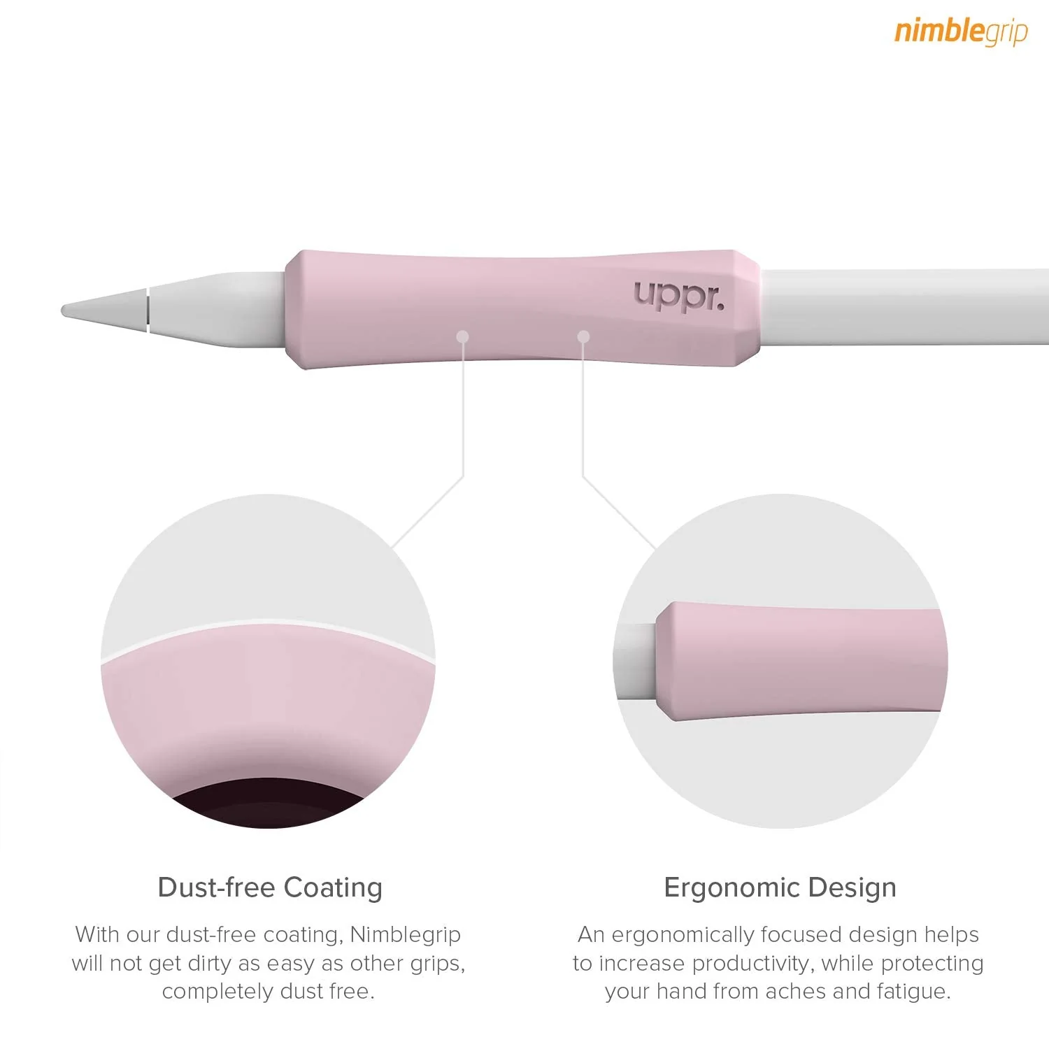 UPPERCASE Designs NimbleGrip Premium Silicone Ergonomic Comfort Grip Holder, Dual Sided Design, Compatible with Apple Pencil Pro, USB-C, 2nd Generation, 1st Generation (1 Pack, Pink) 1 Pack - Image 4