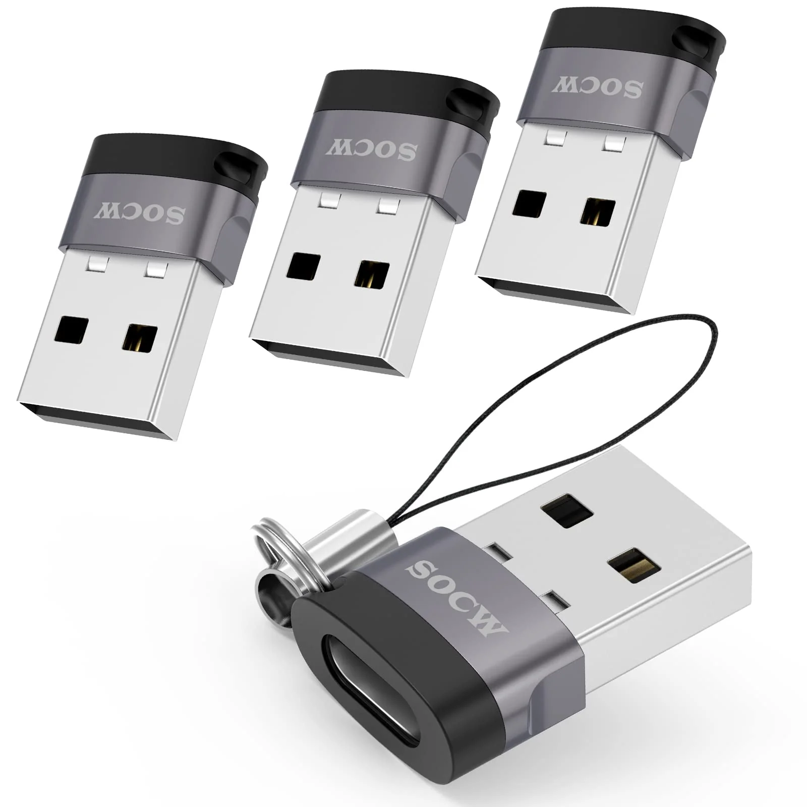 USB C to USB Adapter [4 Pack] ,Type C Female to USB Male Charger Cable Adapter for iPhone 11 12 13 Mini Pro Max,iPad Air 6 Apple Watch Series 7 AirPods 3 Samsung Galaxy,Google Pixel 5 4 3 XL, Grey