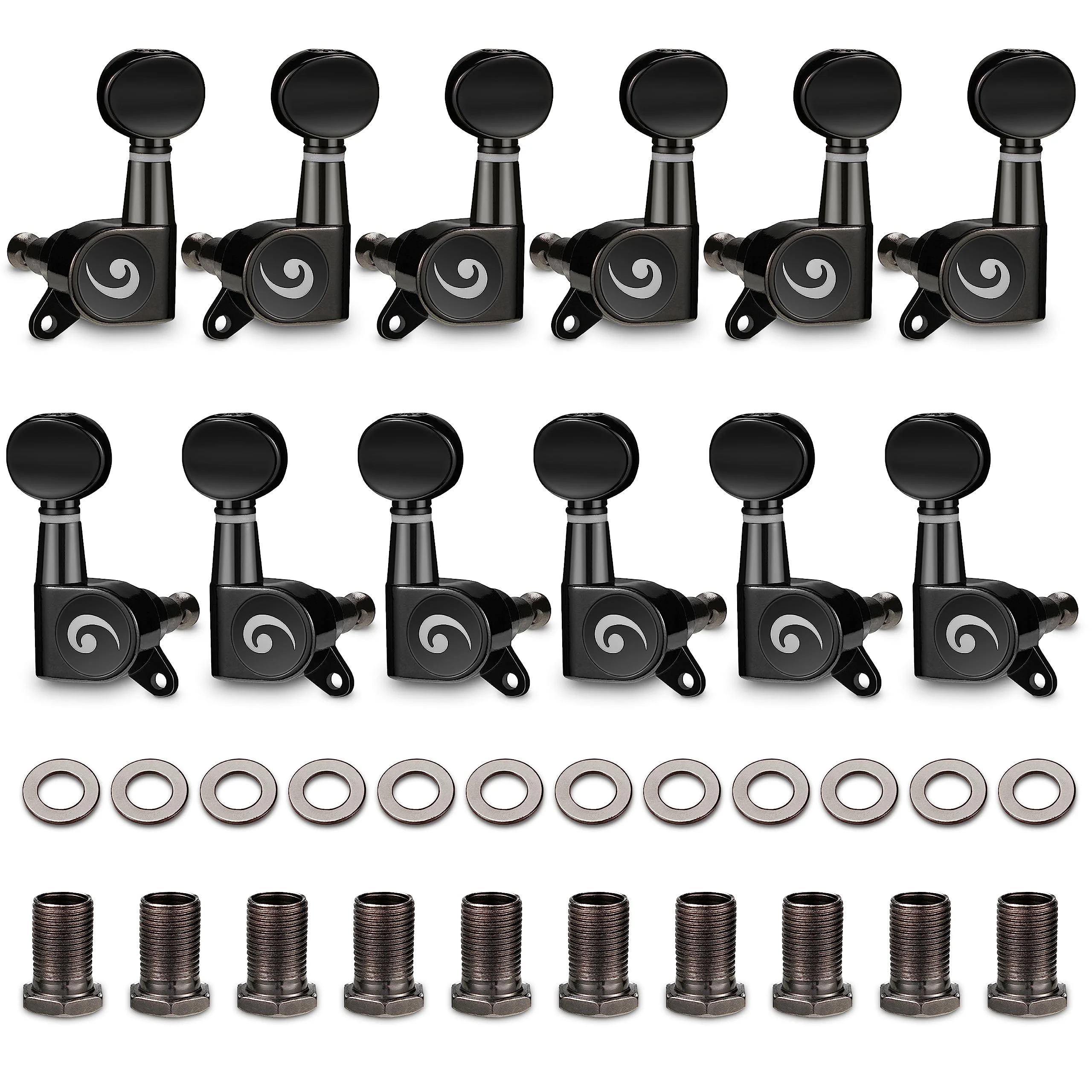 Vangoa 6L6R 12 Pieces Guitar String Tuning Pegs Tuner Machine Heads Knobs Tuning Keys for 12 String Acoustic or Electric Guitar, Nickel, DARK BRONZE