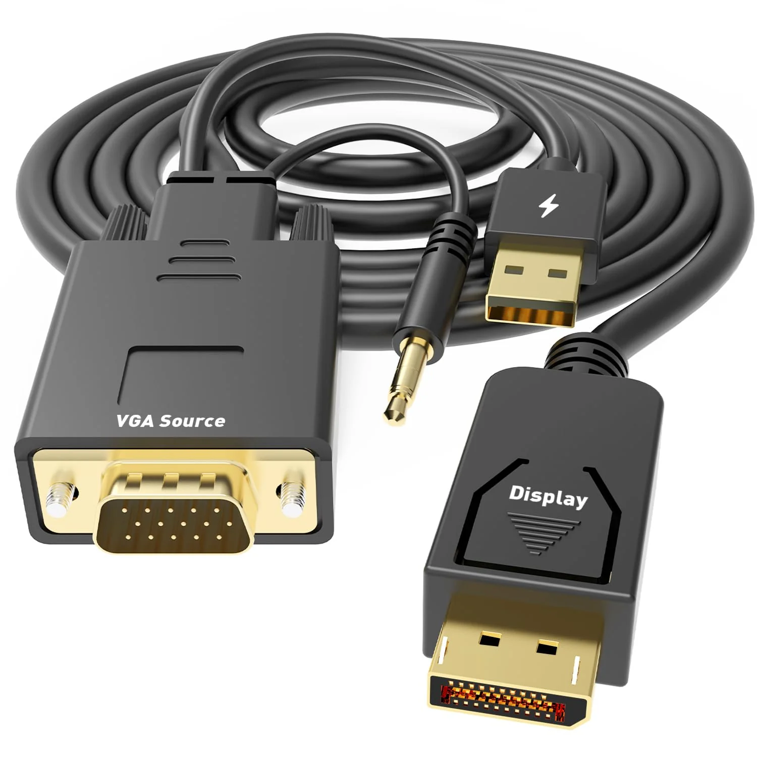 VGA to DisplayPort Cable 6 Feet,1080P Uni-Directional VGA Computer to DP DisplayPort Monitor Adapter Male to Male Gold-Plated Cord Compatible with VGA Source to DP Display