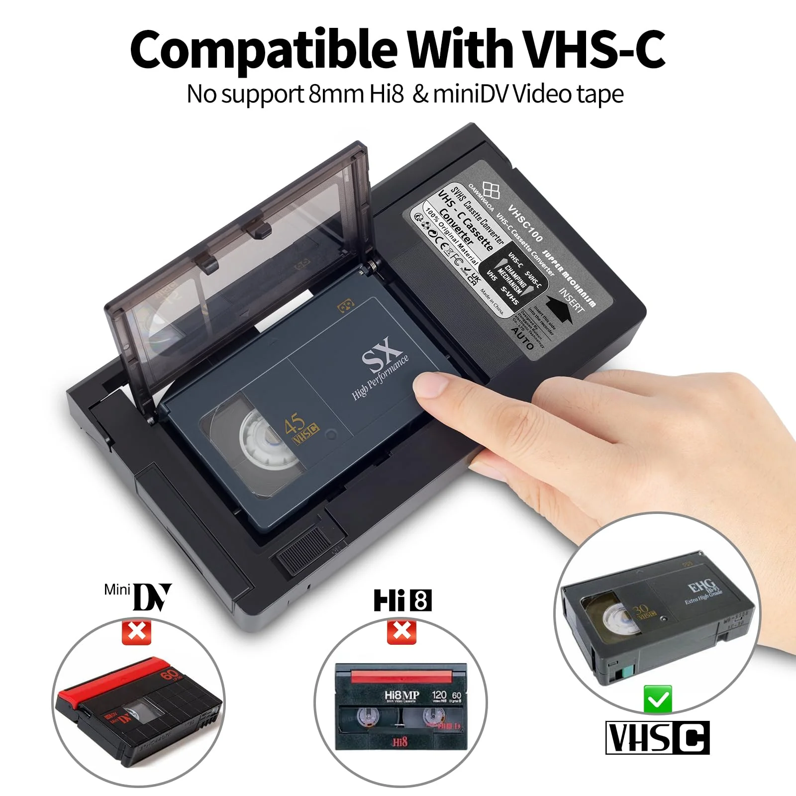 VHS-C Cassette Adapter Compatible with VHS-C SVHS Camcorders Motorized VHS Cassette Converter Not Compatible with 8mm / MiniDV / Hi8 - Image 5