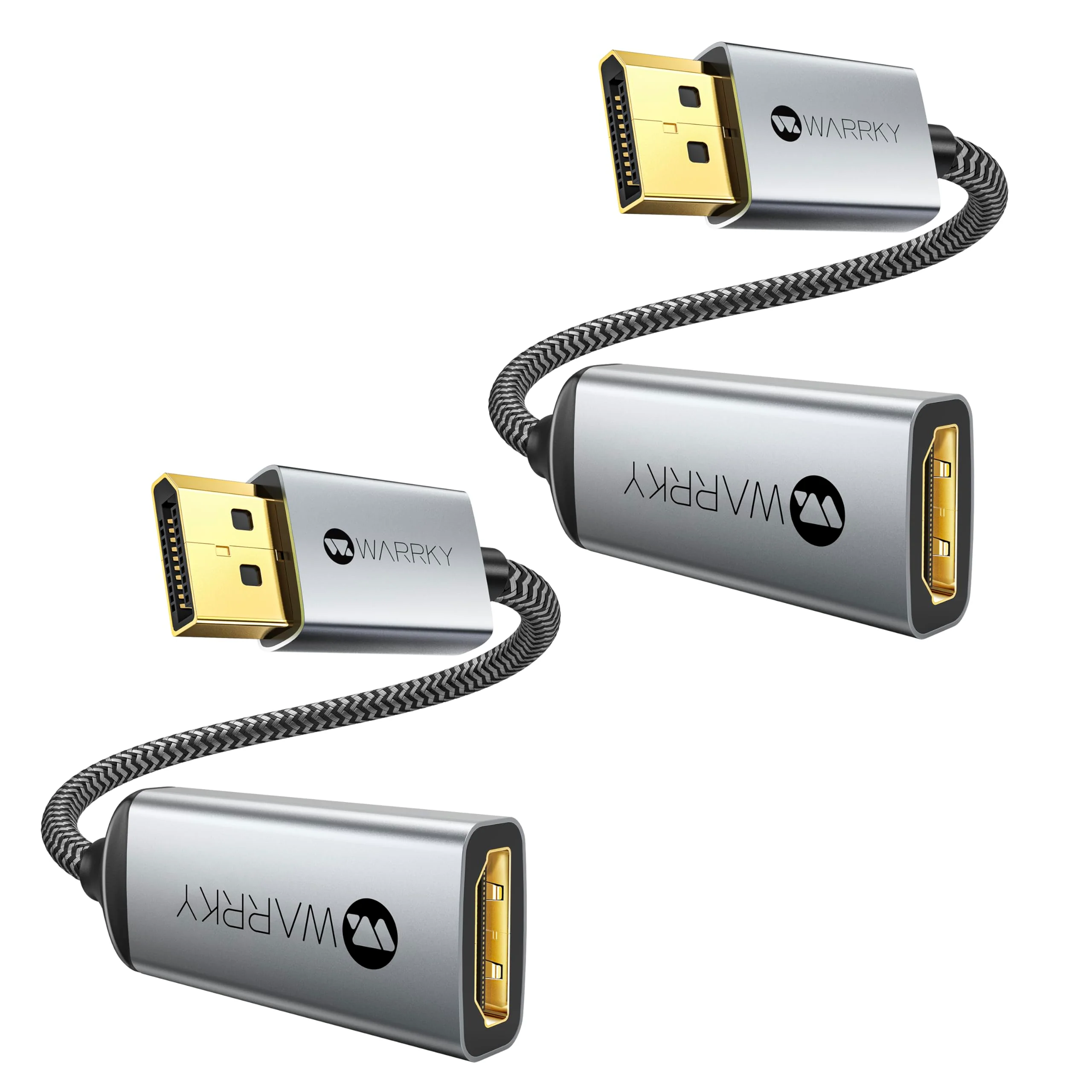 Warrky DisplayPort to HDMI Adapter 2-Pack (4K, UHD), [24K Gold-Plated, Slim Aluminum Shell] Display Port to HDMI/DP to HDMI Adapter for Lenovo, DELL, HP, ThinkPad, GPU, AMD, NVIDIA&More 1 Silver Gray
