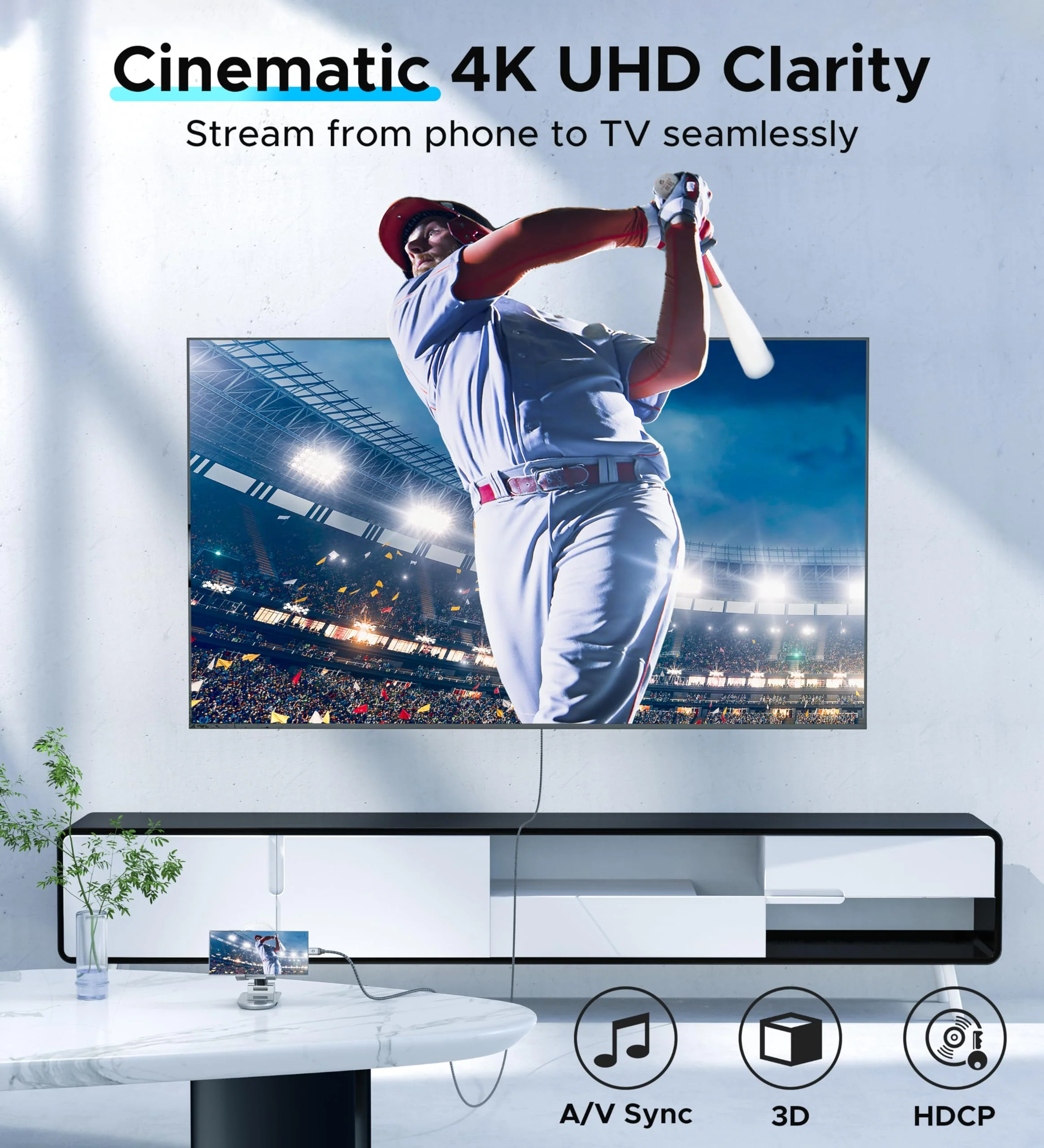 Warrky USB C to HDMI Cable 4K, [10FT / 3M, Braided, High Speed] Thunderbolt 3 to HDMI Adapter Compatible for New iPad, MacBook Pro/Air, iMac, Galaxy S20 S10 S9 S8, Surface, Dell, HP 10FT 1 Pack - Image 2