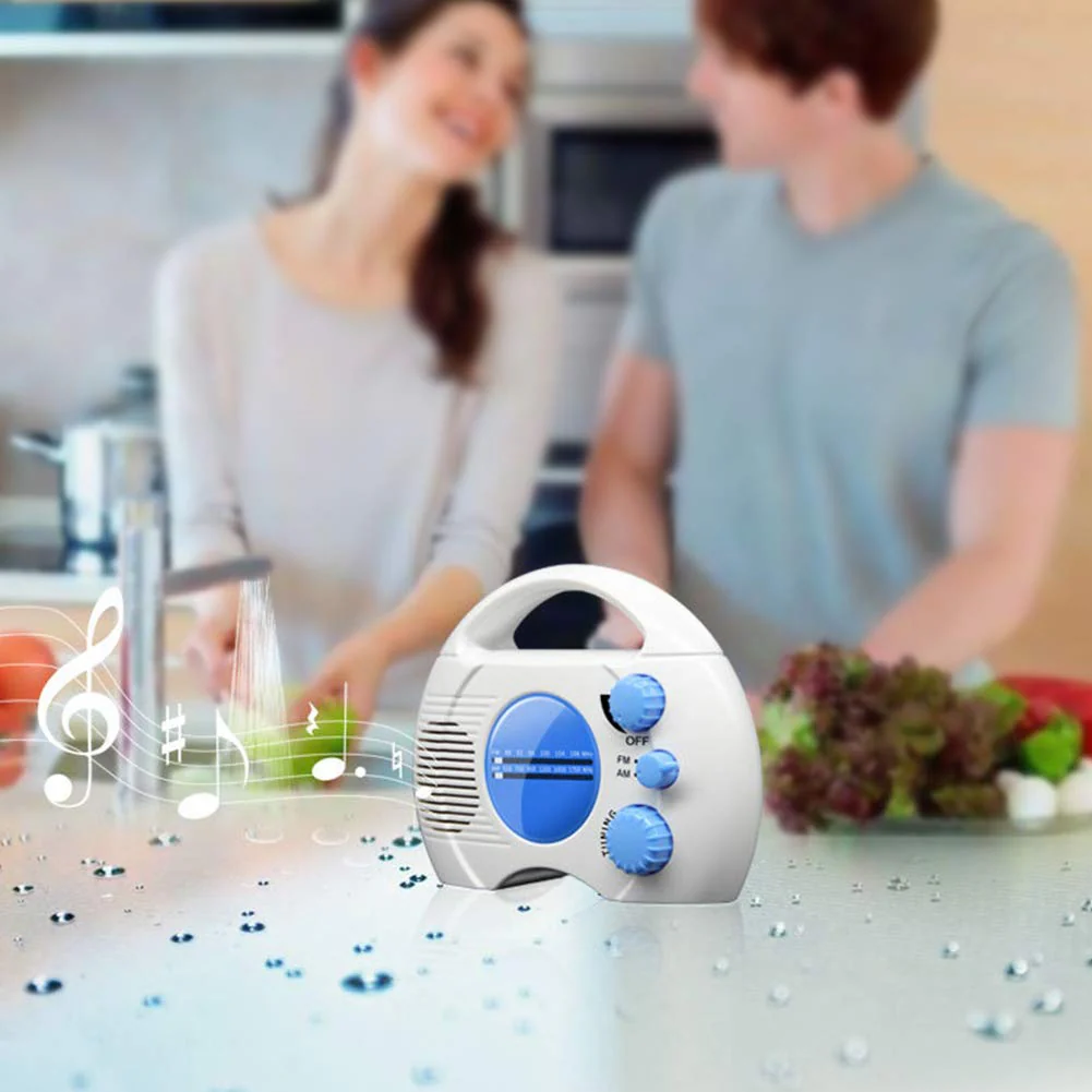 Waterproof Shower Radio - SY-910 Portable 5 Level Waterproof Radio - Mini AM FM Shower Radio Built in Speaker Audio Home Bathroom (Blue+White) - Image 2