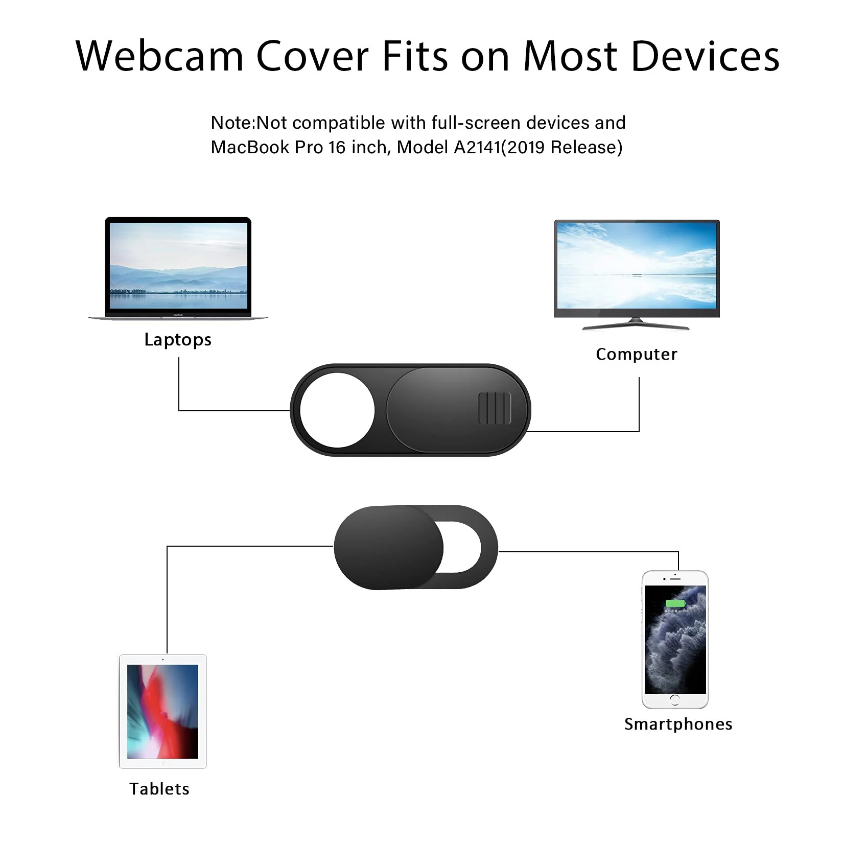 Webcam Cover, 11 Pack Laptop Camera Cover Slide, Phone Camera Cover, Ultra Thin Webcam Cover Slide Compatible with MacBook, Laptop, iMac, Desktop, PC, iPad, iPhone, Cell Phone Black (Small 8 Pcs+Large 3 Pcs) - Image 2