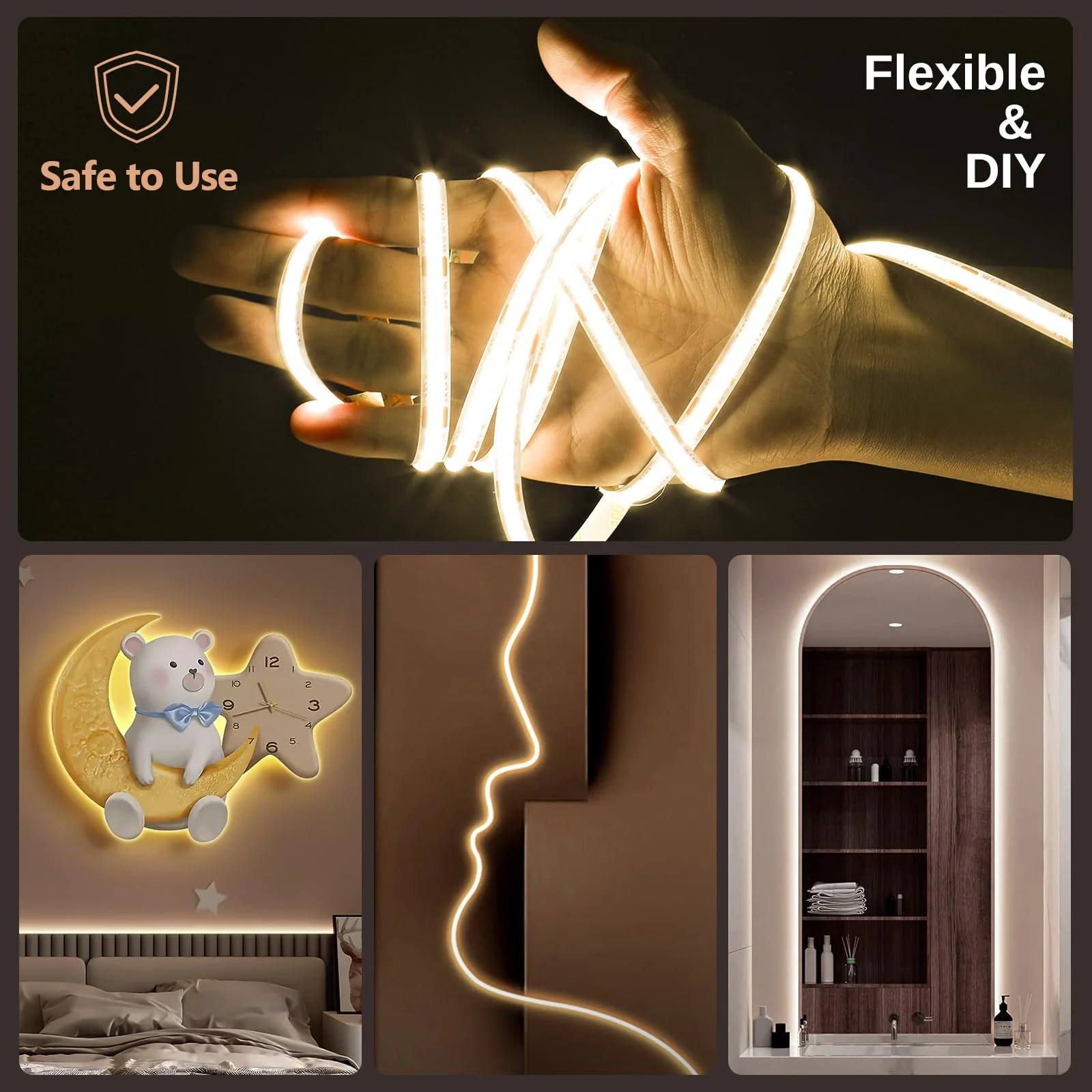 Wefomey COB LED Strip Light White, 16.5ft Dimmable 2700K-6500K High Density 3100LEDs 24V Flexible LED Tape Light with Remote and APP Control, for Under Cabinet Bedroom Kitchen DIY Lighting 16.4FT - Image 5