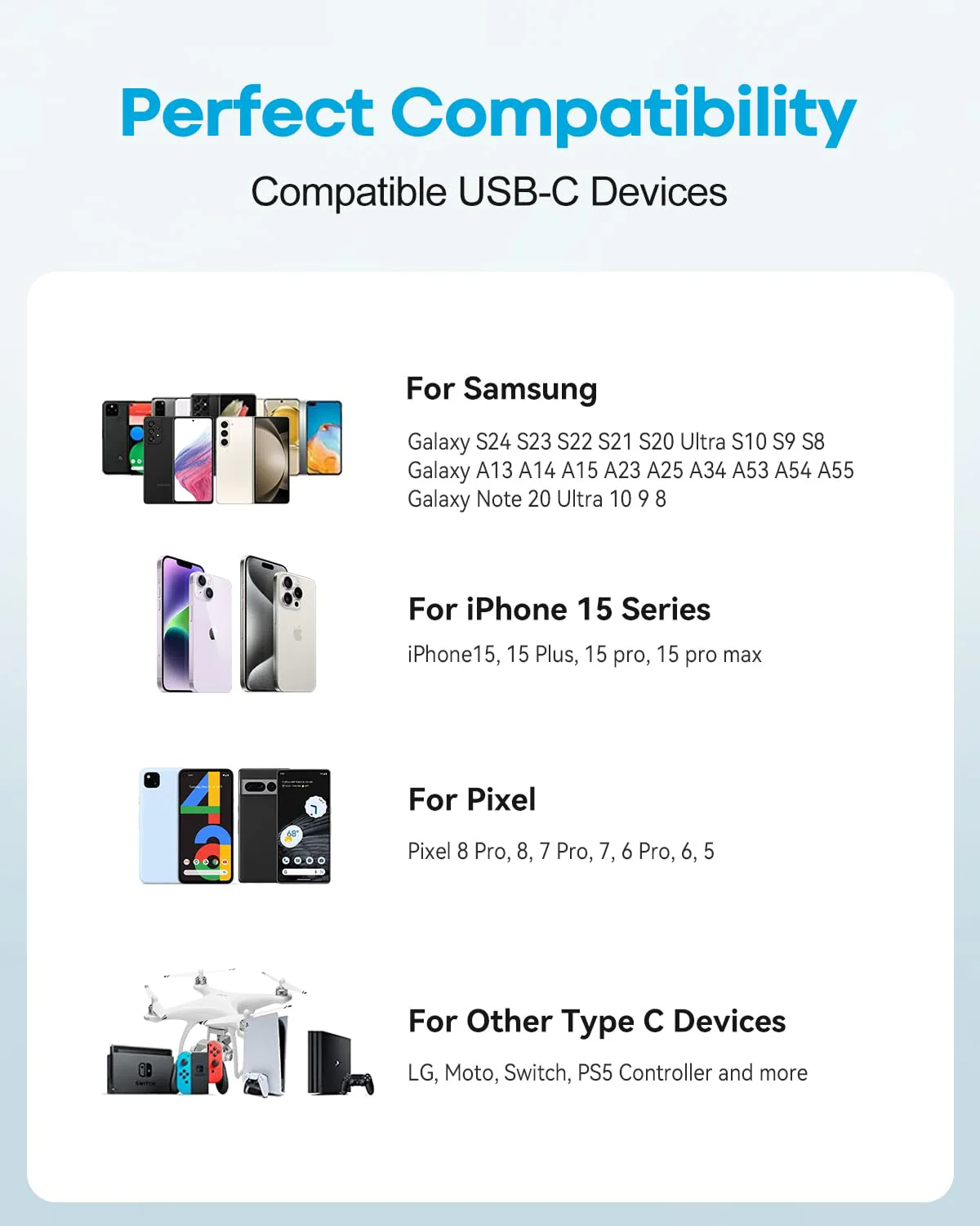 White USB C Cable 10 ft, Long USB A to USB C Cable Fast Charging, USBC Charger Cord Braided Compatible with iPhone 16 15 Pro Max Plus, for Samsung Galaxy S21 Note 10, Pixel 10ft White 1 - Image 7