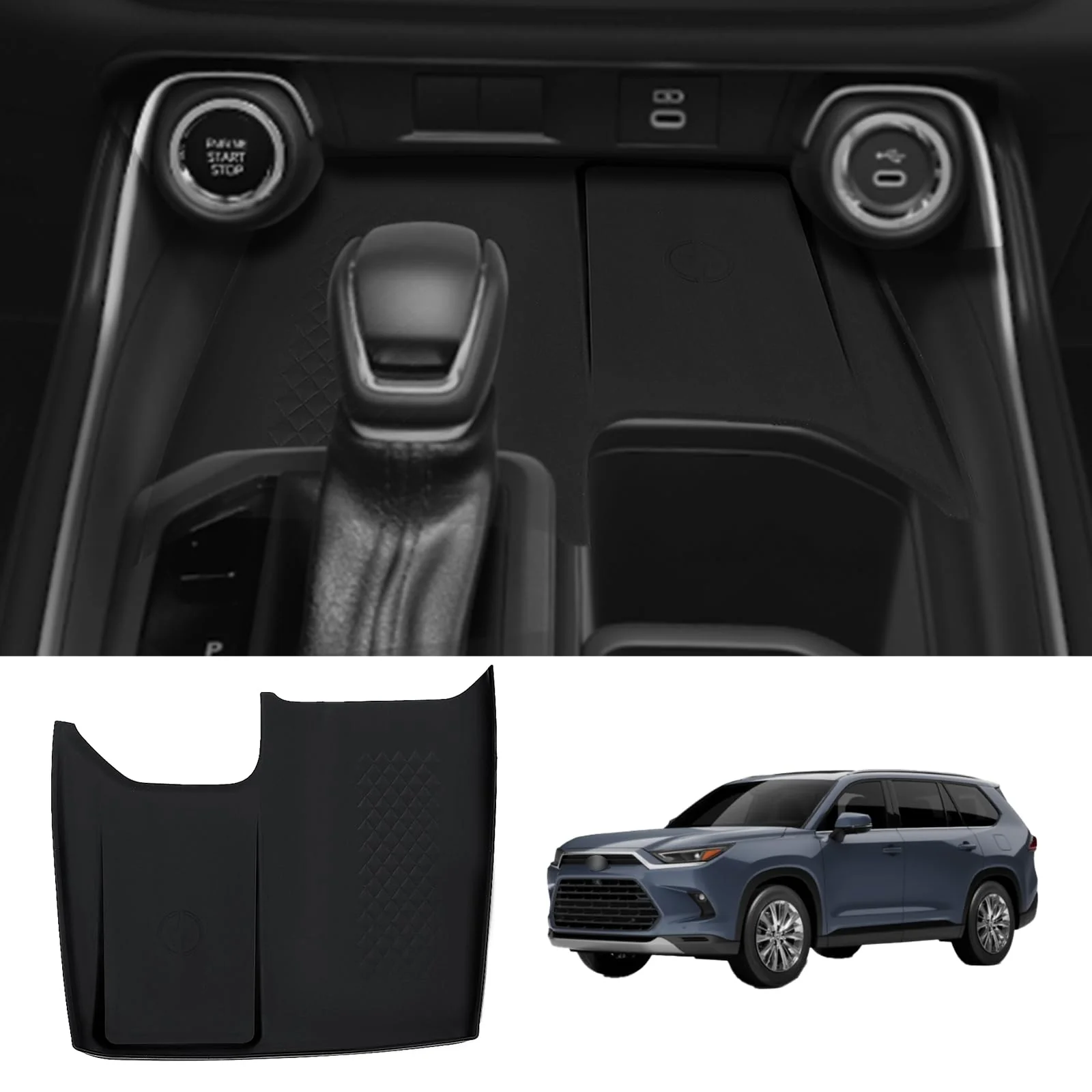 Wireless Charging Anti-Slip Mat for Grand Highlander 2024 2025, Black Silicone Protective Pad Liners for Grand Highlander Accessories