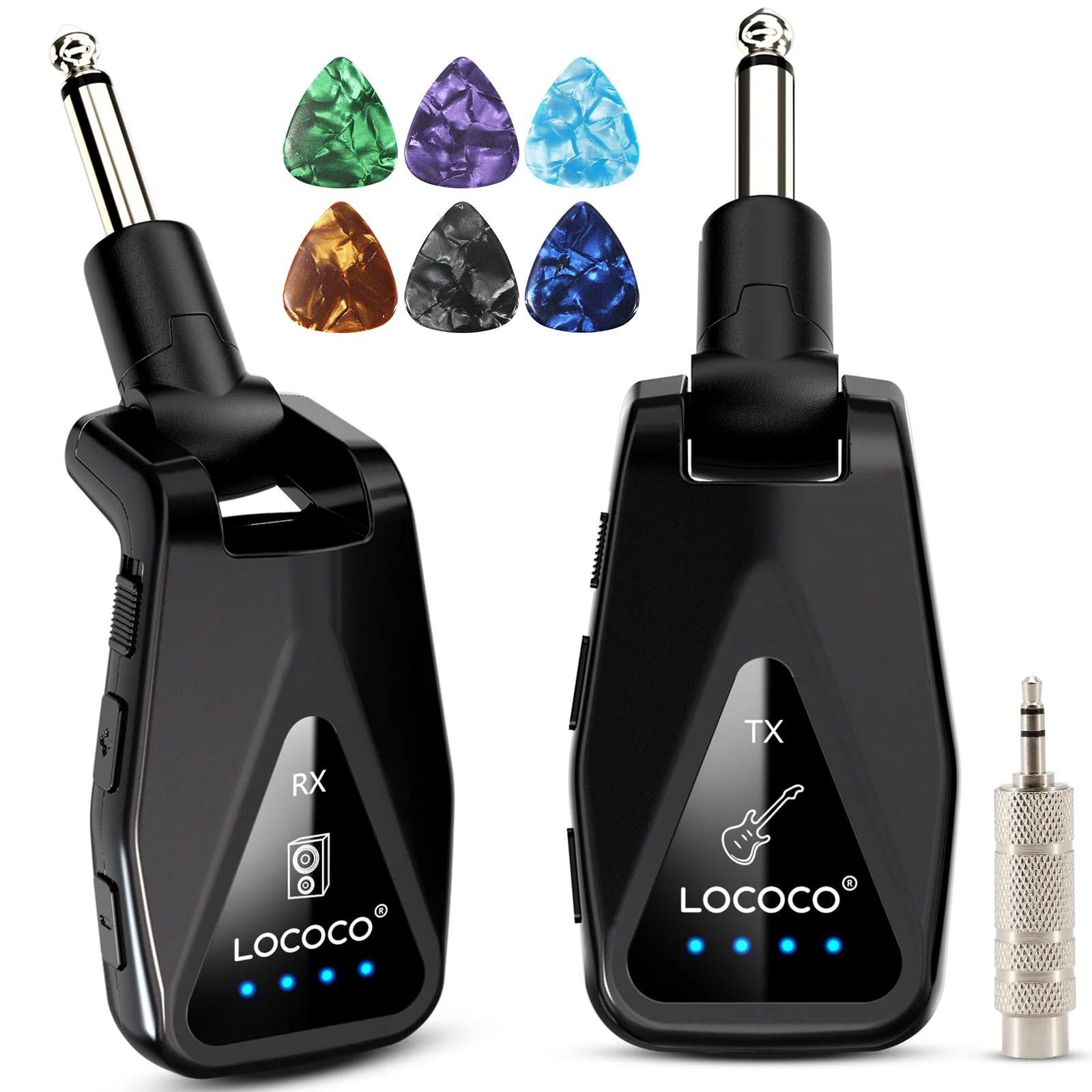 Wireless Guitar System Transmitter Receiver: UHF Cordless 164 Feet Range - 6 Channels USB-C Rechargeable Audio, 220° Rotatable Plug Design for Guitar Bass and Electric Instruments (Black) black